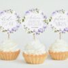 Purple Flowers Cupcake Toppers, Bridal Shower Decoration, Printable File, Edit Yourself, SH50