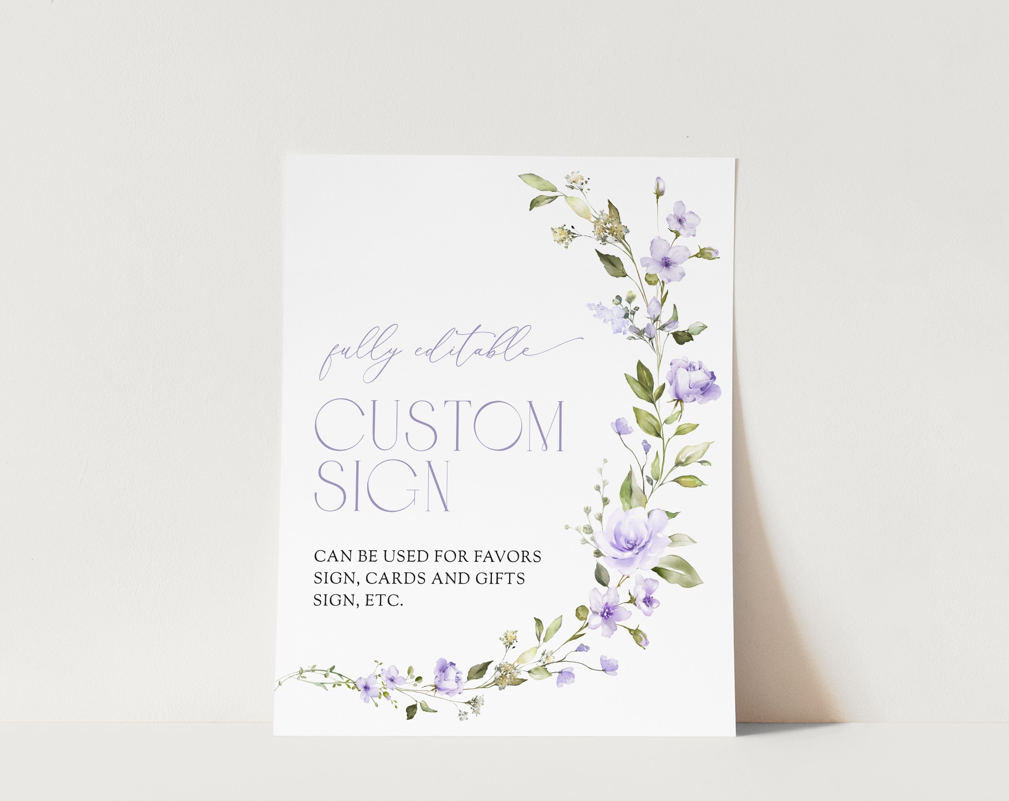 Purple Flowers Custom Sign, Bridal Shower Sign, Printable File, Edit Yourself, SH50