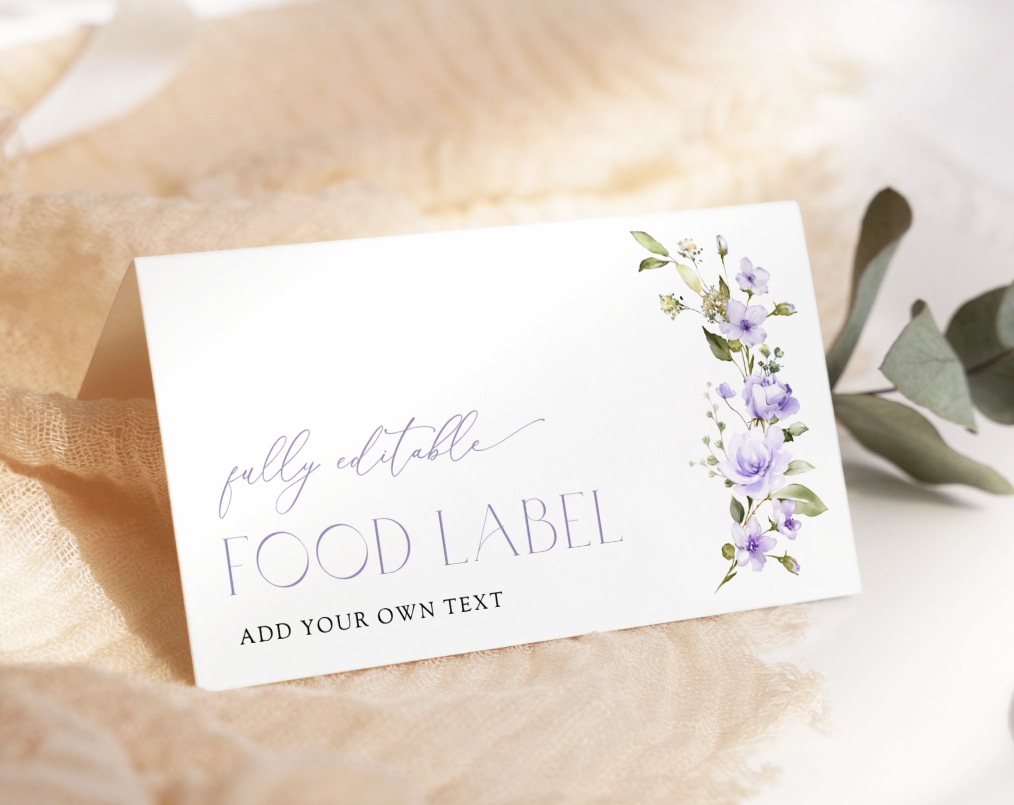 Purple Flowers Food Label, Bridal Shower Decoration, Printable File, Edit Yourself, SH50
