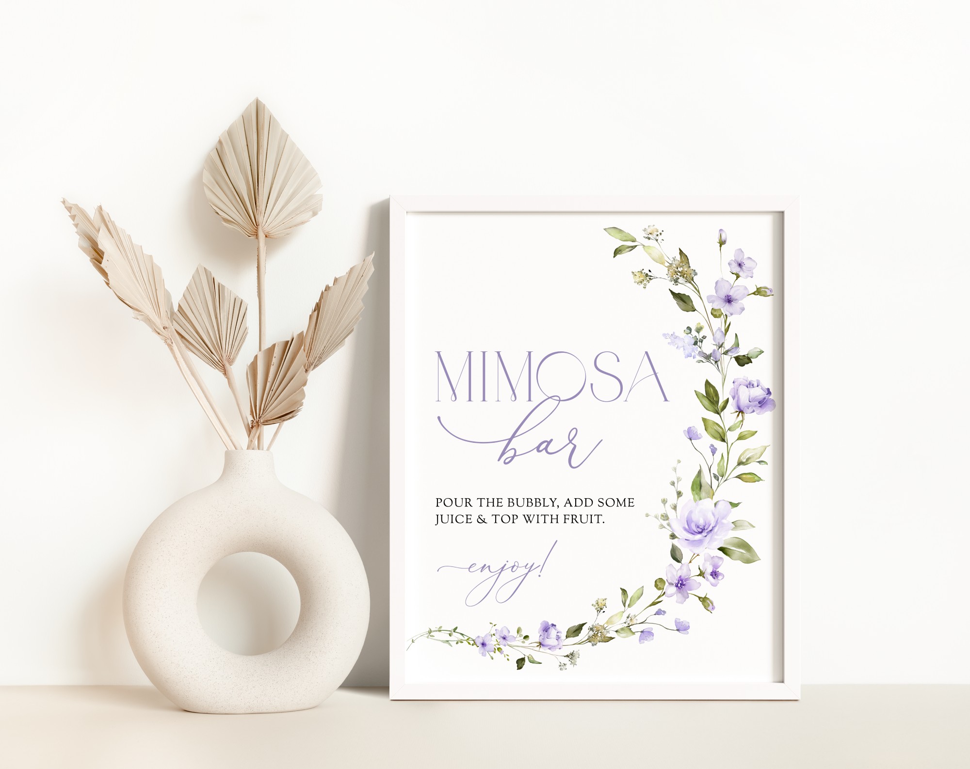 Purple Flowers Mimosa Bar Sign, Bridal Shower Sign, Printable File, Edit Yourself, SH50