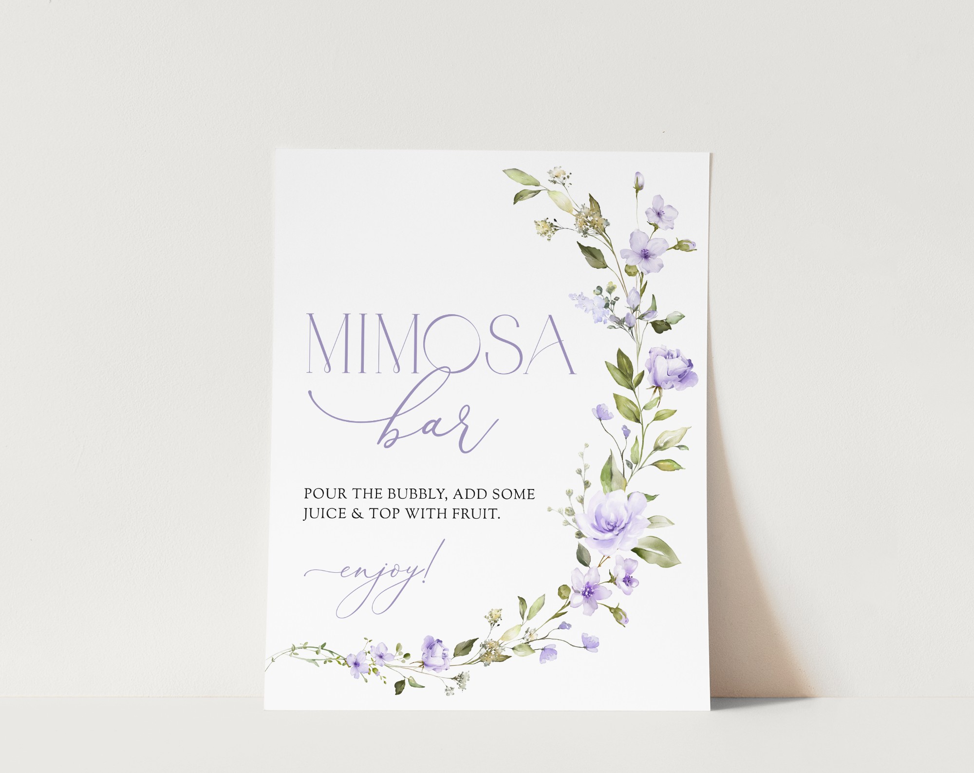Purple Flowers Mimosa Bar Sign, Bridal Shower Sign, Printable File, Edit Yourself, SH50