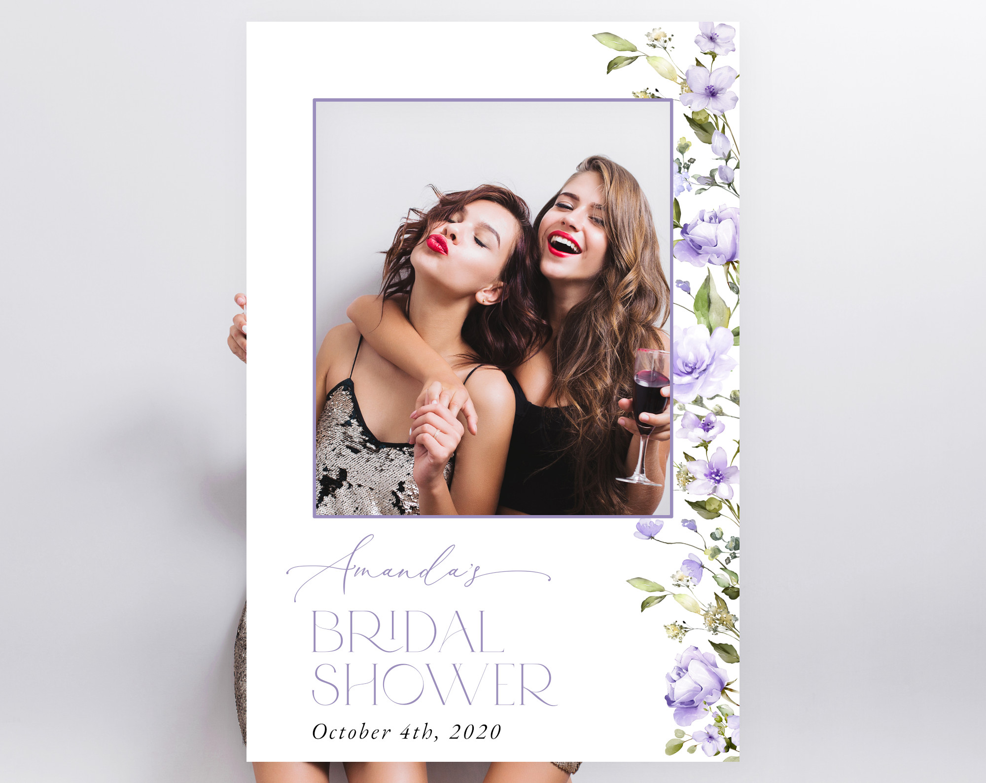 Purple Flowers Photo Booth Frame, Bridal Shower Photo Prop, Printable File, Edit Yourself, SH50 Purple Flowers Photo Booth Frame, Bridal Shower Photo Prop, Printable File, Edit Yourself, SH50