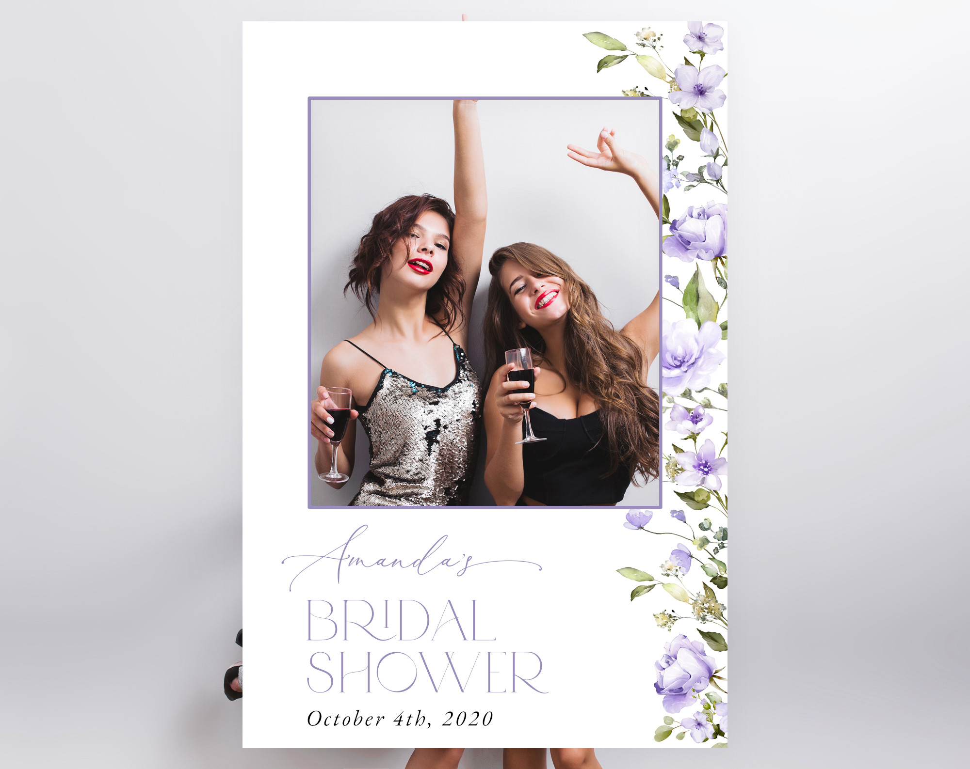 Purple Flowers Photo Booth Frame, Bridal Shower Photo Prop, Printable File, Edit Yourself, SH50 Purple Flowers Photo Booth Frame, Bridal Shower Photo Prop, Printable File, Edit Yourself, SH50
