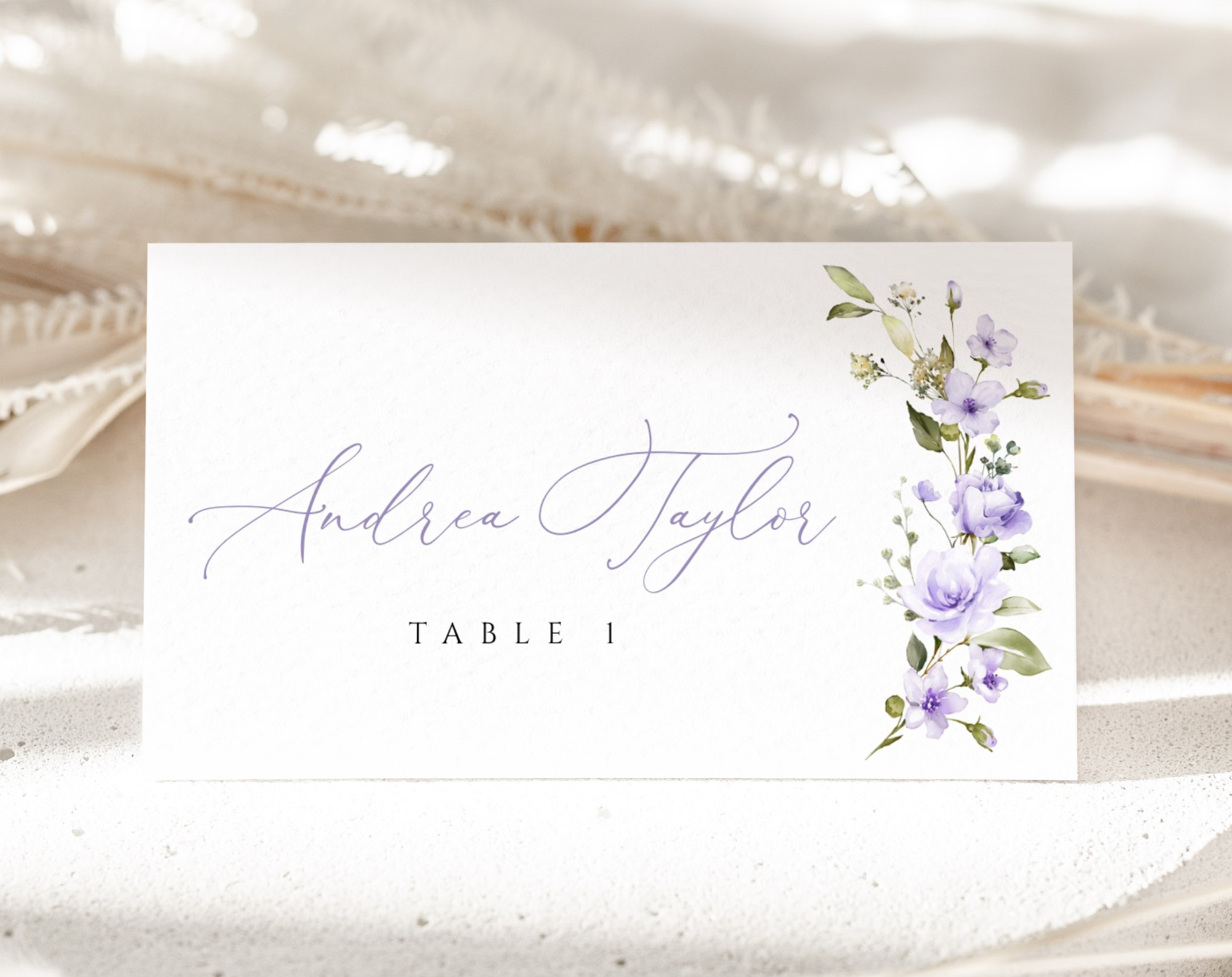 Purple Flowers Place Card, Bridal Shower Stationery, Printable File, Edit Yourself, SH50 Purple Flowers Place Card, Bridal Shower Stationery, Printable File, Edit Yourself, SH50