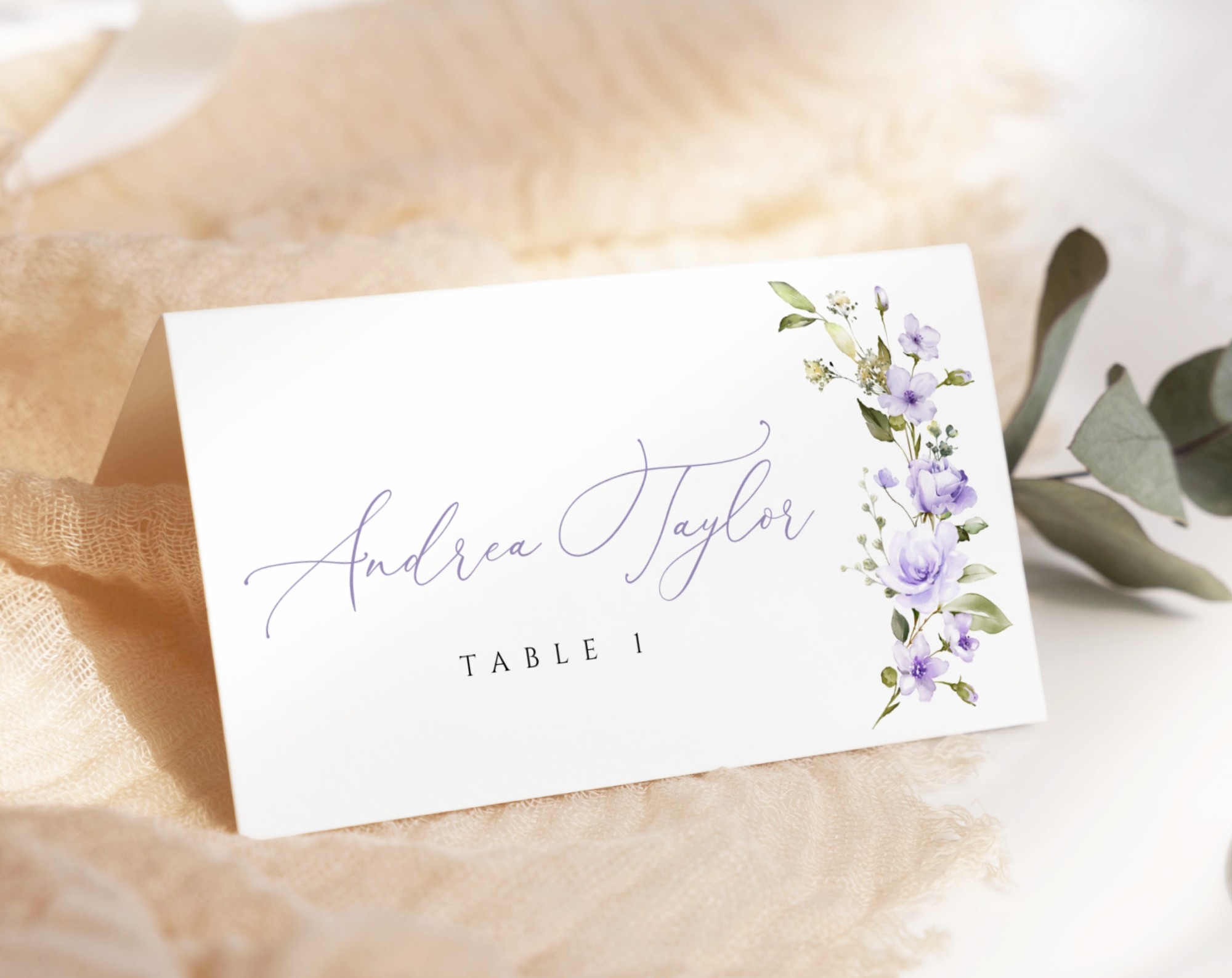 Purple Flowers Place Card, Bridal Shower Stationery, Printable File, Edit Yourself, SH50 Purple Flowers Place Card, Bridal Shower Stationery, Printable File, Edit Yourself, SH50