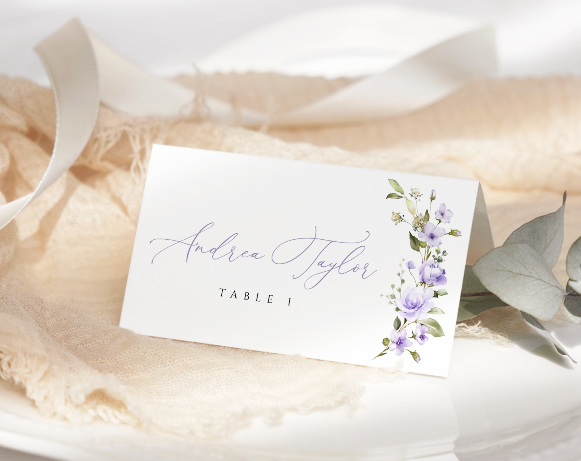 Purple Flowers Place Card, Bridal Shower Stationery, Printable File, Edit Yourself, SH50 Purple Flowers Place Card, Bridal Shower Stationery, Printable File, Edit Yourself, SH50