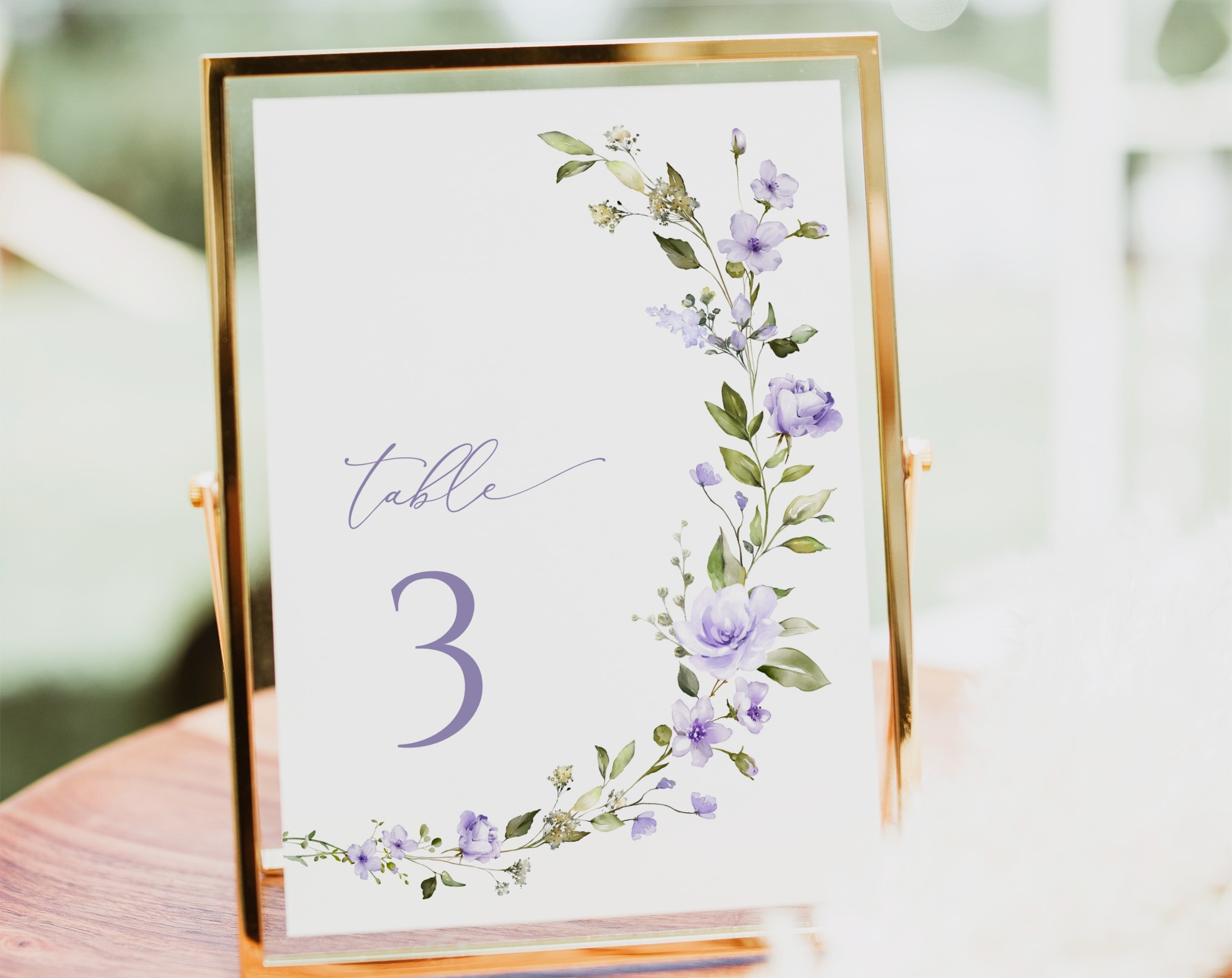 Purple Flowers Table Number Sign, Bridal Shower Sign, Printable File, Edit Yourself, SH50