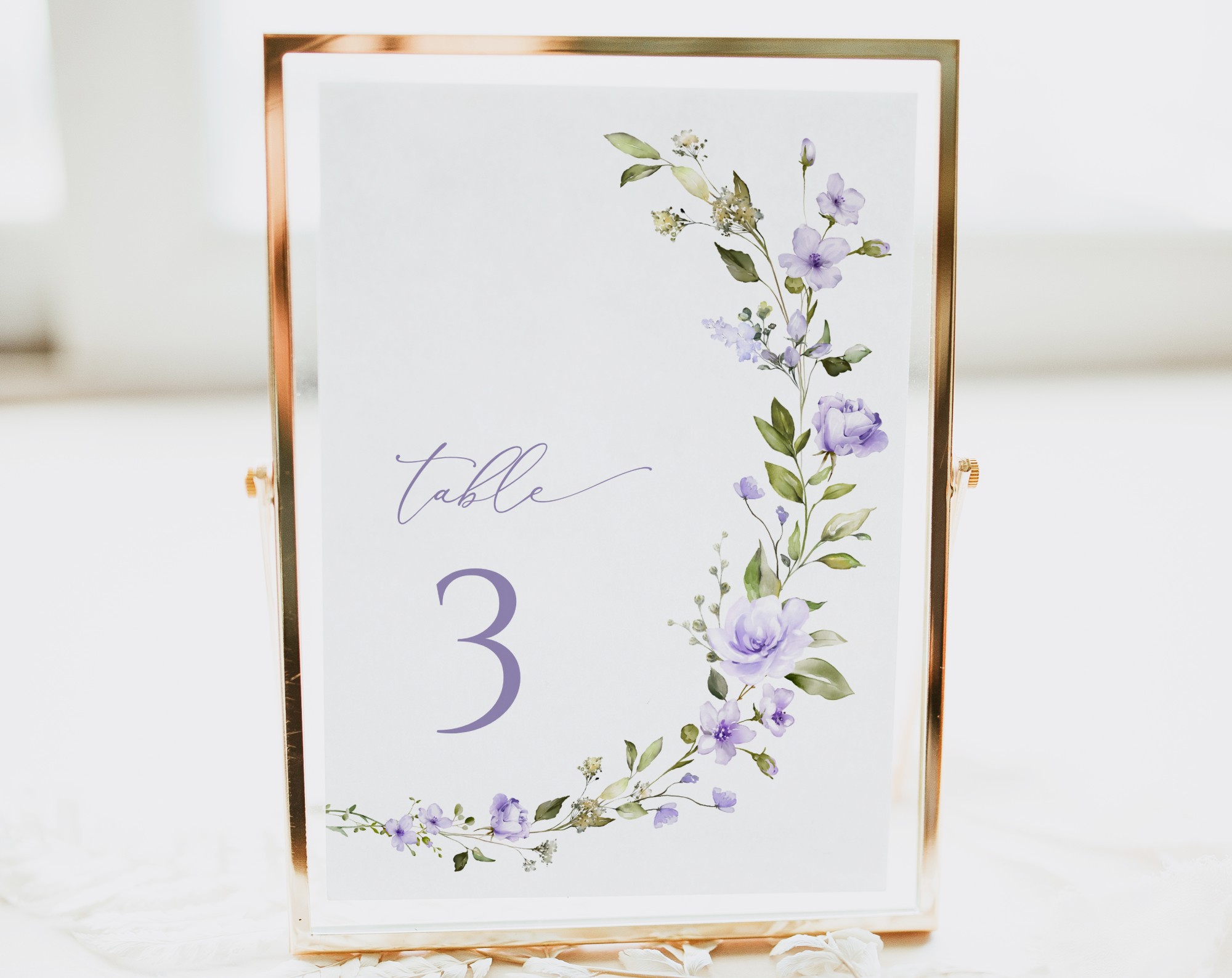 Purple Flowers Table Number Sign, Bridal Shower Sign, Printable File, Edit Yourself, SH50