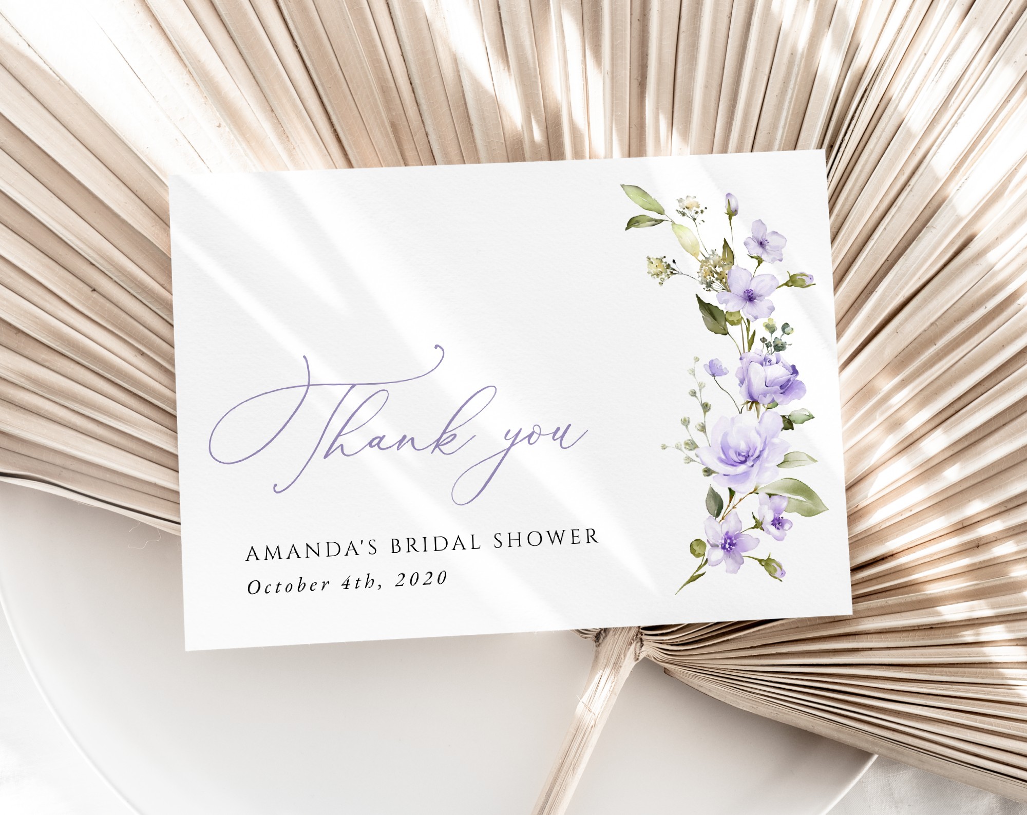 Purple Flowers Thank You Card, Bridal Shower Stationery, Printable File, Edit Yourself, SH50 Purple Flowers Thank You Card, Bridal Shower Stationery, Printable File, Edit Yourself, SH50