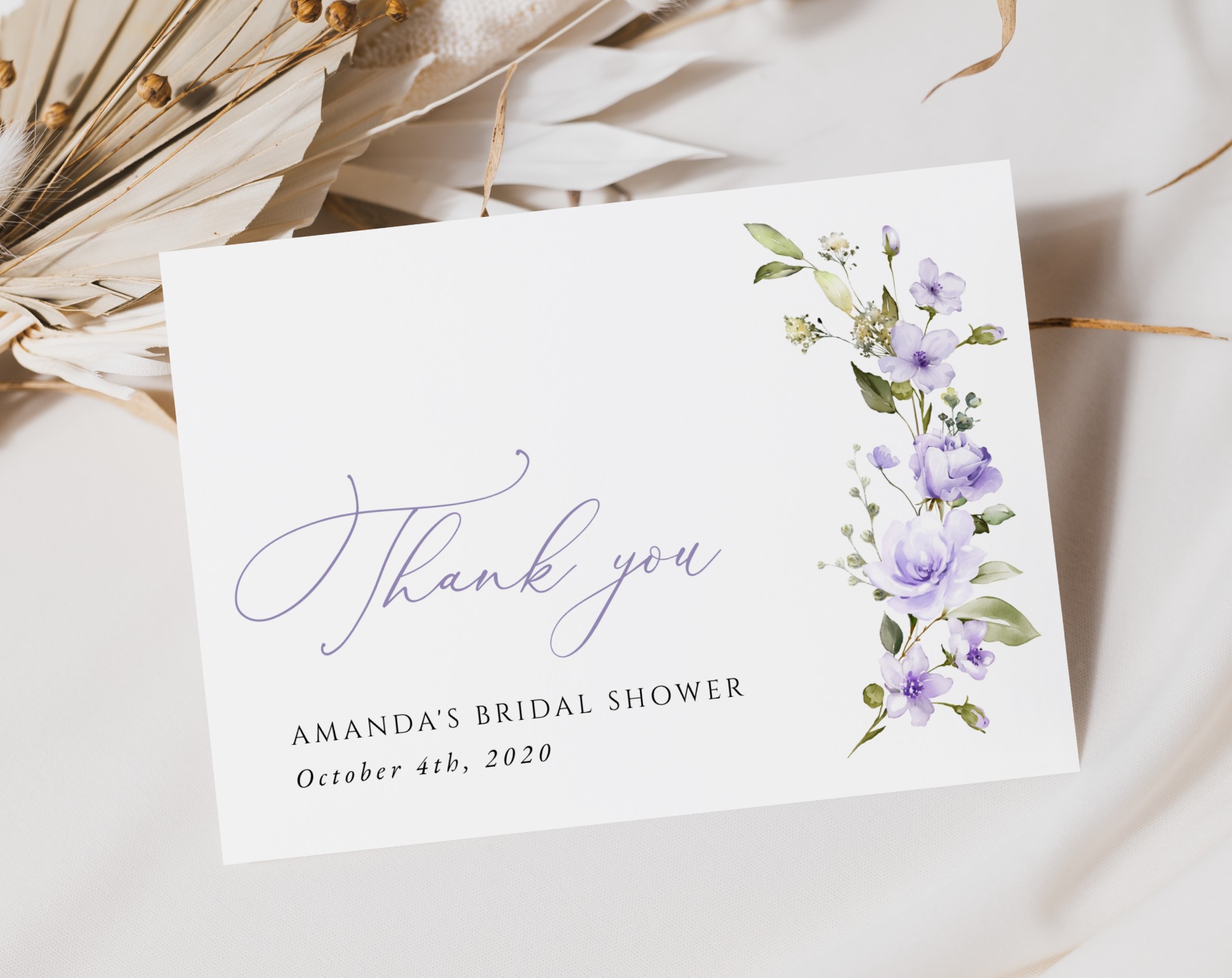 Purple Flowers Thank You Card, Bridal Shower Stationery, Printable File, Edit Yourself, SH50 Purple Flowers Thank You Card, Bridal Shower Stationery, Printable File, Edit Yourself, SH50