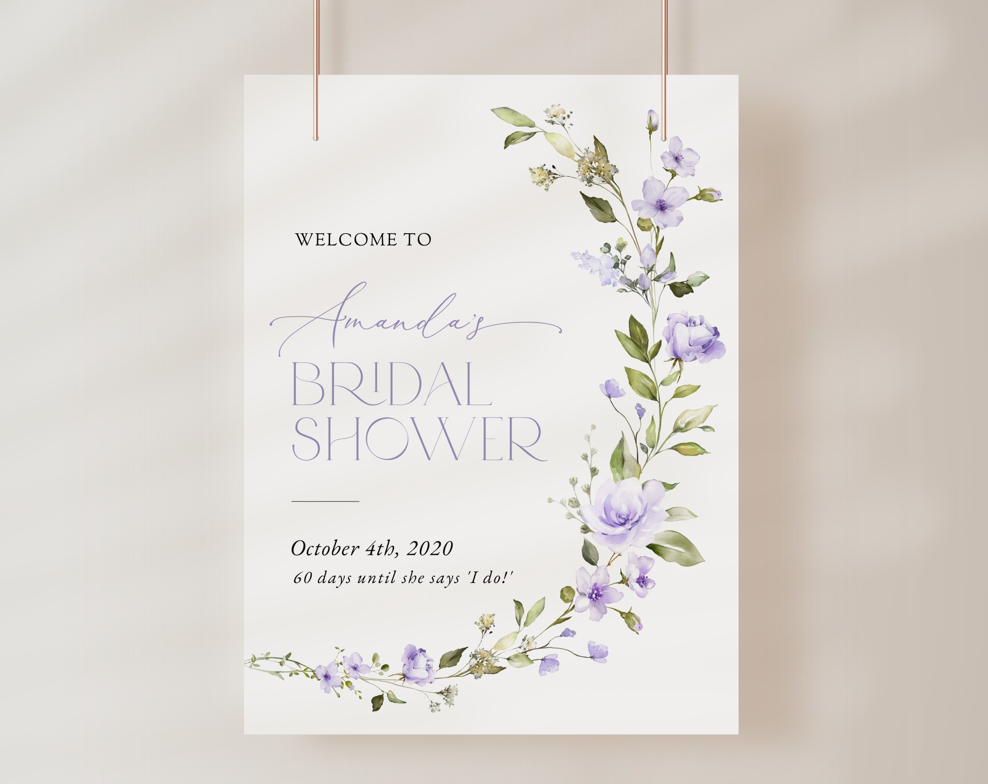 Purple Flowers Welcome Sign, Bridal Shower Sign, Printable File, Edit Yourself, SH50 Purple Flowers Welcome Sign, Bridal Shower Sign, Printable File, Edit Yourself, SH50
