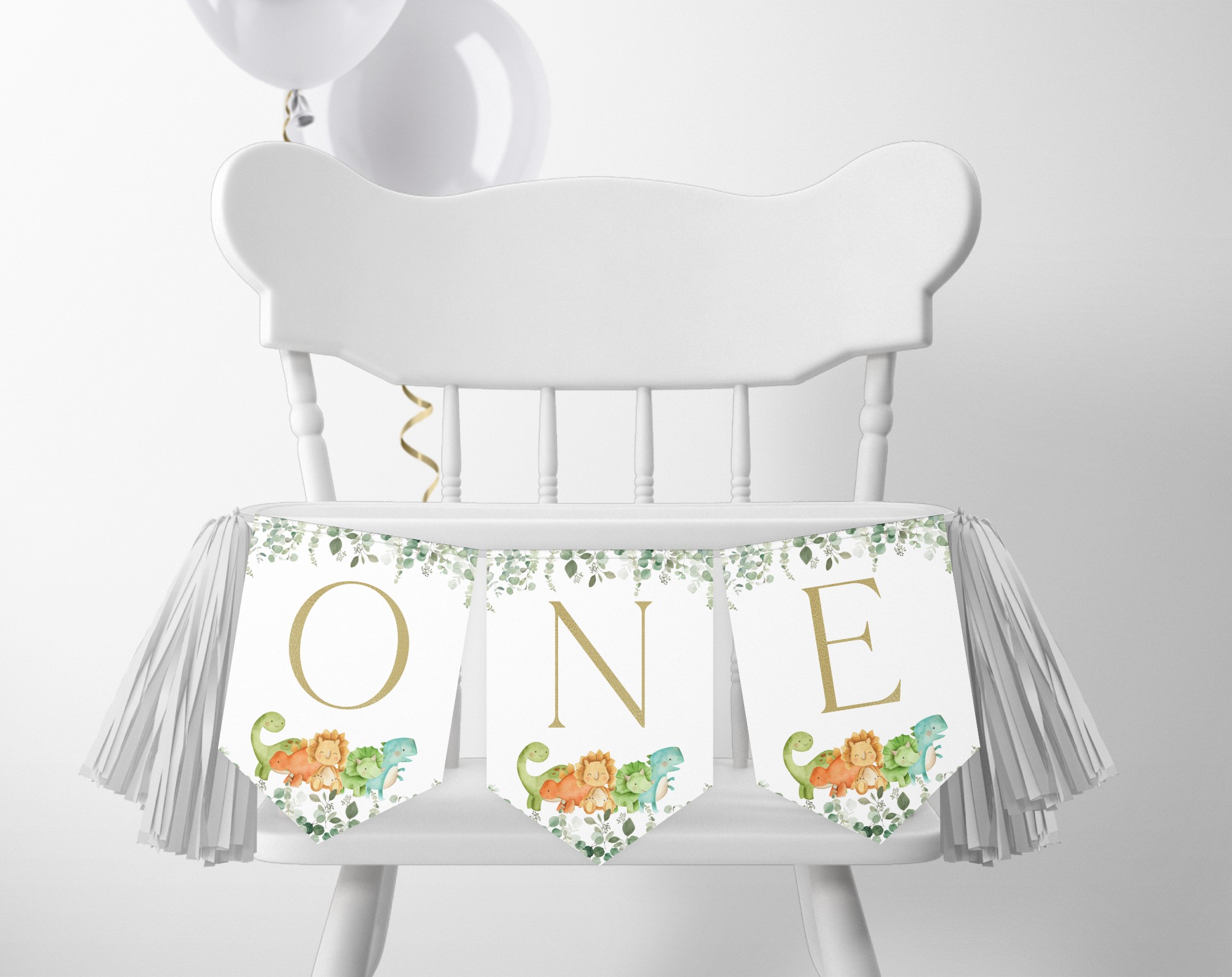 Cute Dinosaurs One High Chair Banner, First Birthday, Boy Birthday, Printable File, Edit Yourself, SH25