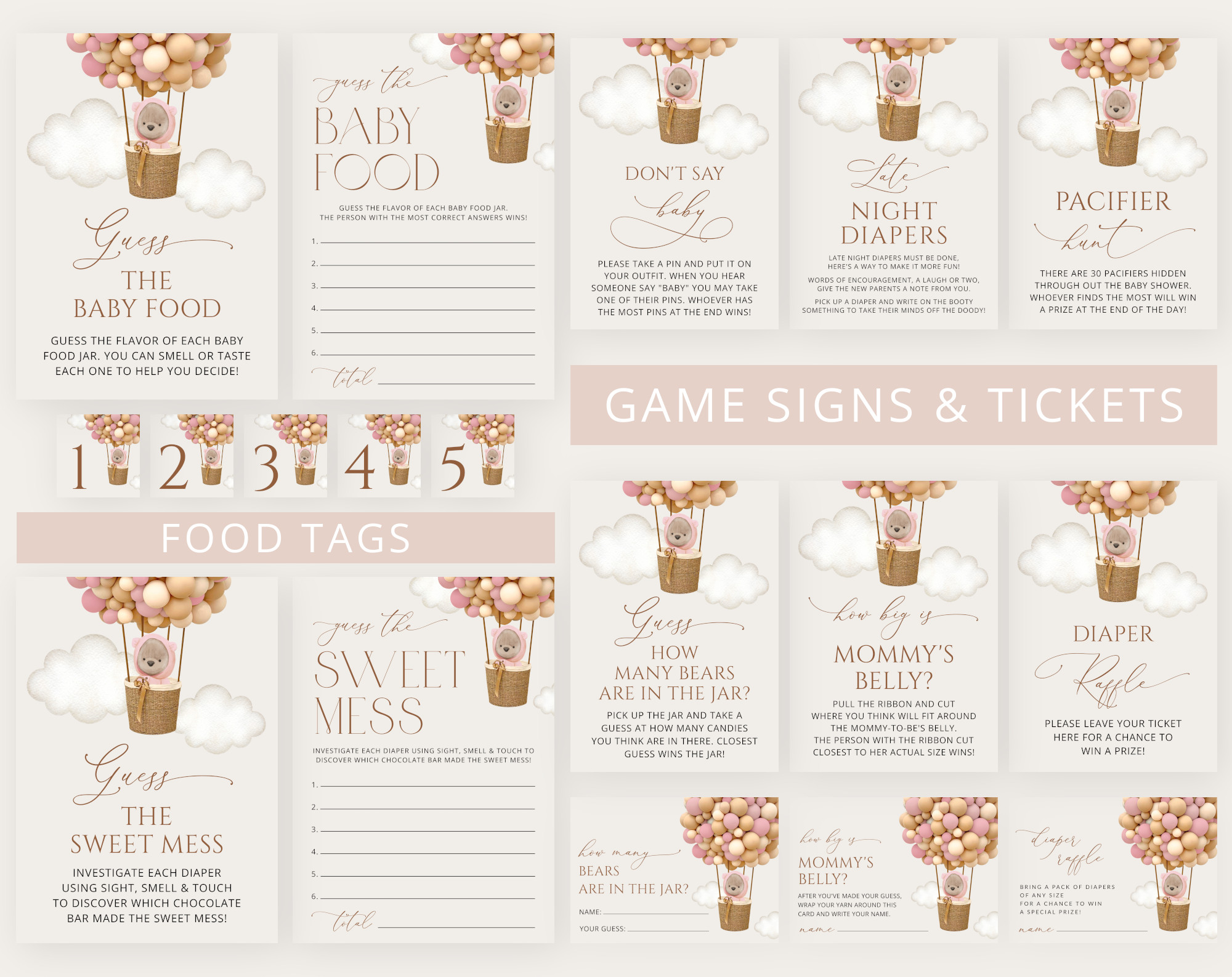 Bear and Pink Balloons Baby Shower Games Bundle, Set of 35 Games, Girl Baby Shower, Printable File, Edit Yourself, SH51 Bear and Pink Balloons Baby Shower Games Bundle, Set of 35 Games, Girl Baby Shower, Printable File, Edit Yourself, SH51