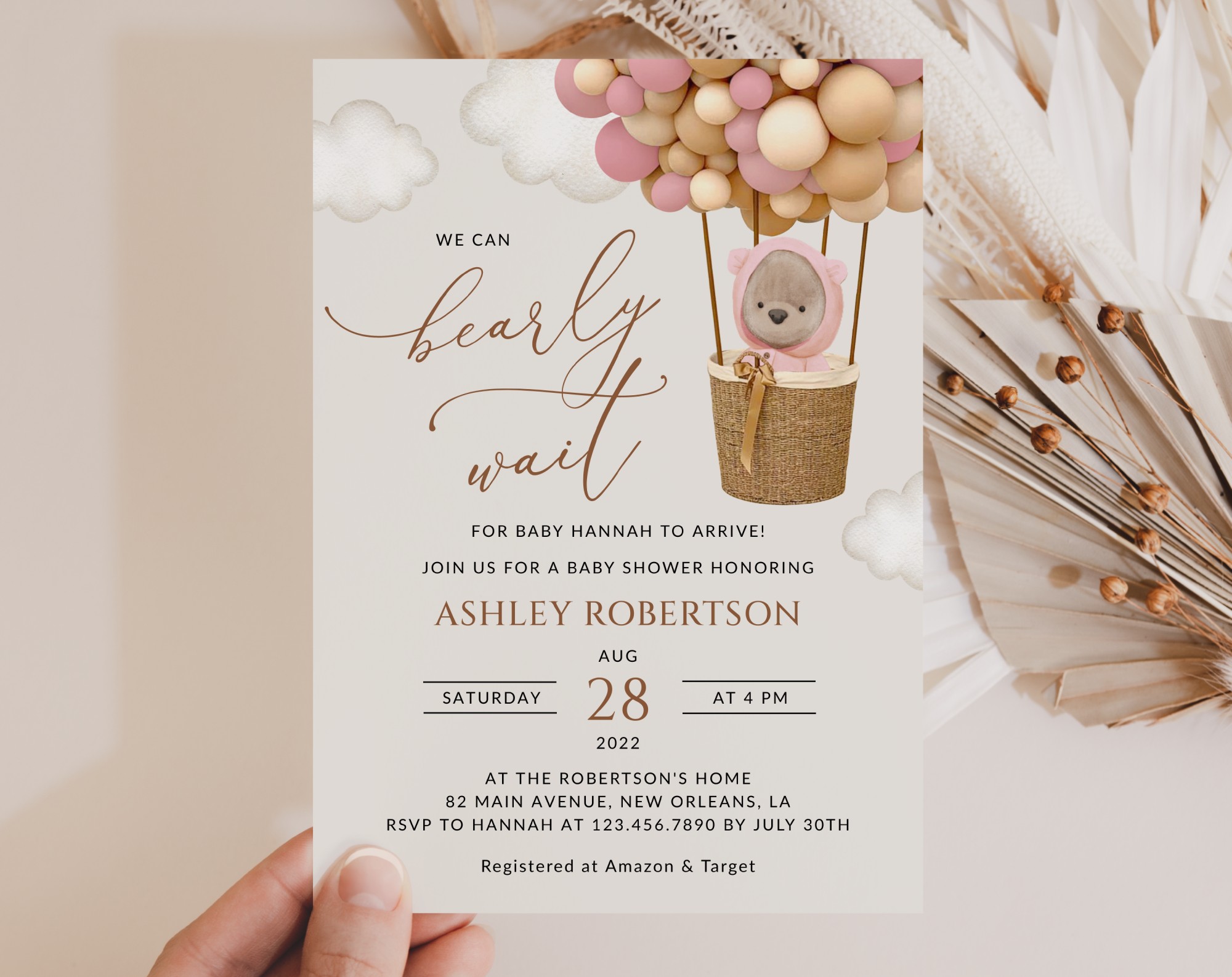 Bear and Pink Balloons Baby Shower Invitation, Girl Baby Shower, Printable File, Edit Yourself, SH51 Bear and Pink Balloons Baby Shower Invitation, Girl Baby Shower, Printable File, Edit Yourself, SH51