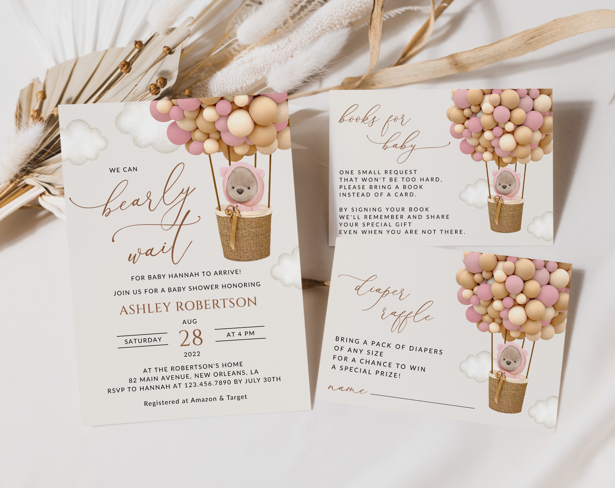 Bear and Pink Balloons Baby Shower Invitation Suite, Girl Baby Shower, Printable File, Edit Yourself, SH51 Bear and Pink Balloons Baby Shower Invitation Suite, Girl Baby Shower, Printable File, Edit Yourself, SH51