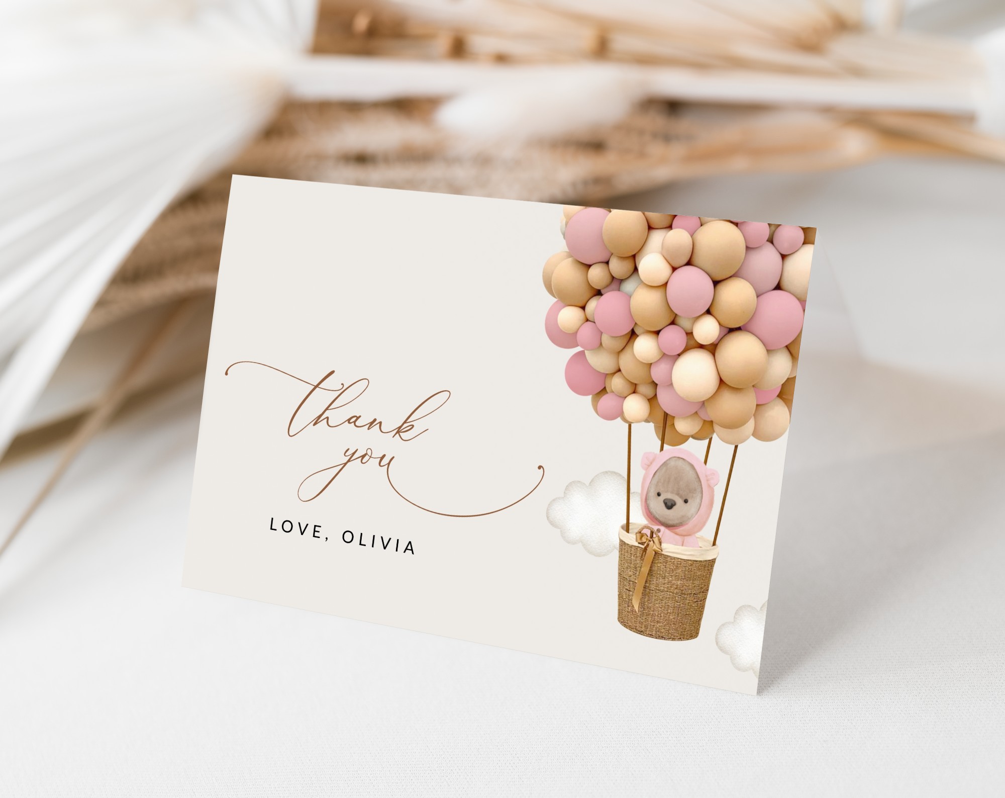 Bear and Pink Balloons Thank You Card, Girl Baby Shower, Printable File, Edit Yourself, SH51 Bear and Pink Balloons Thank You Card, Girl Baby Shower, Printable File, Edit Yourself, SH51