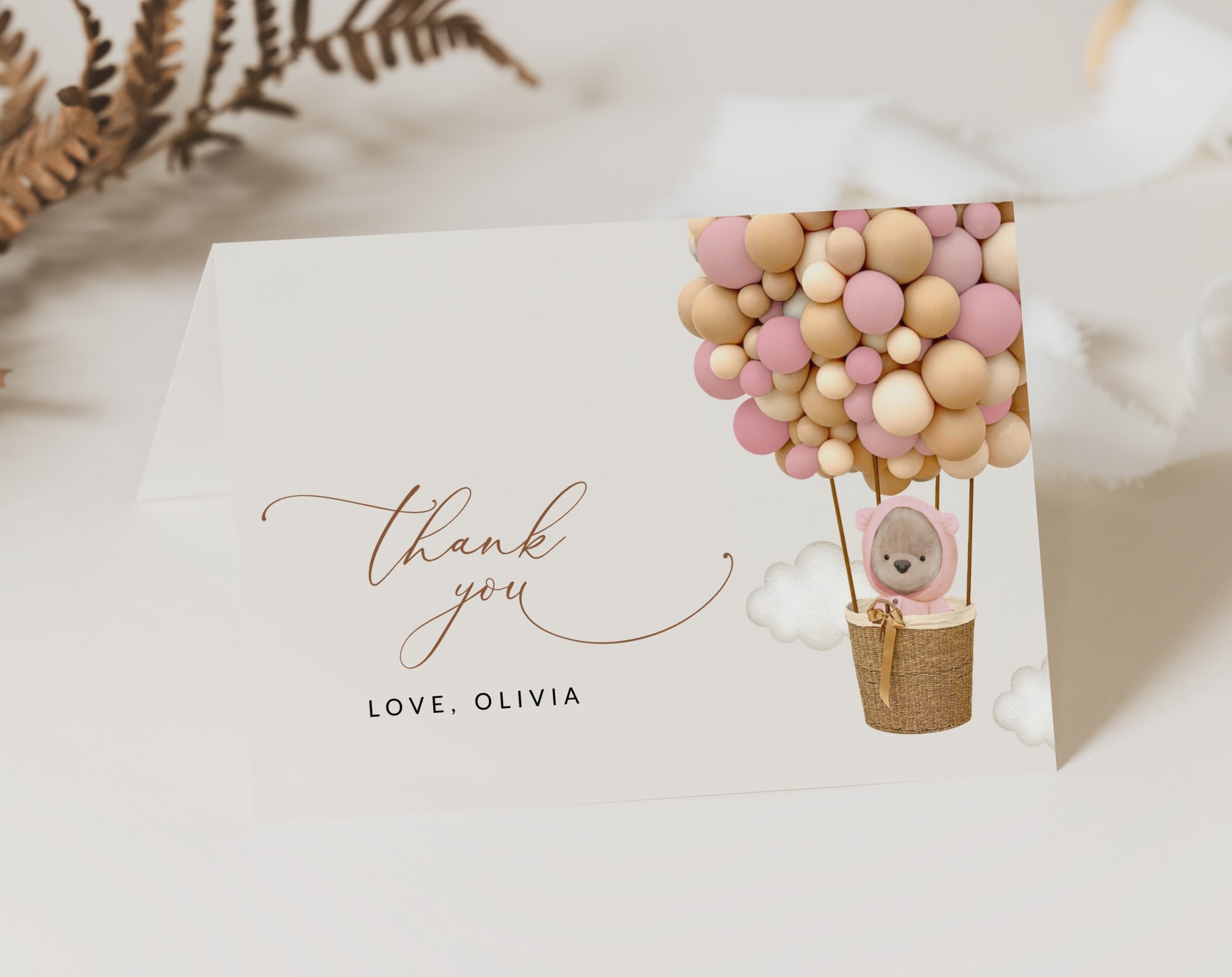 Bear and Pink Balloons Thank You Card, Girl Baby Shower, Printable File, Edit Yourself, SH51 Bear and Pink Balloons Thank You Card, Girl Baby Shower, Printable File, Edit Yourself, SH51