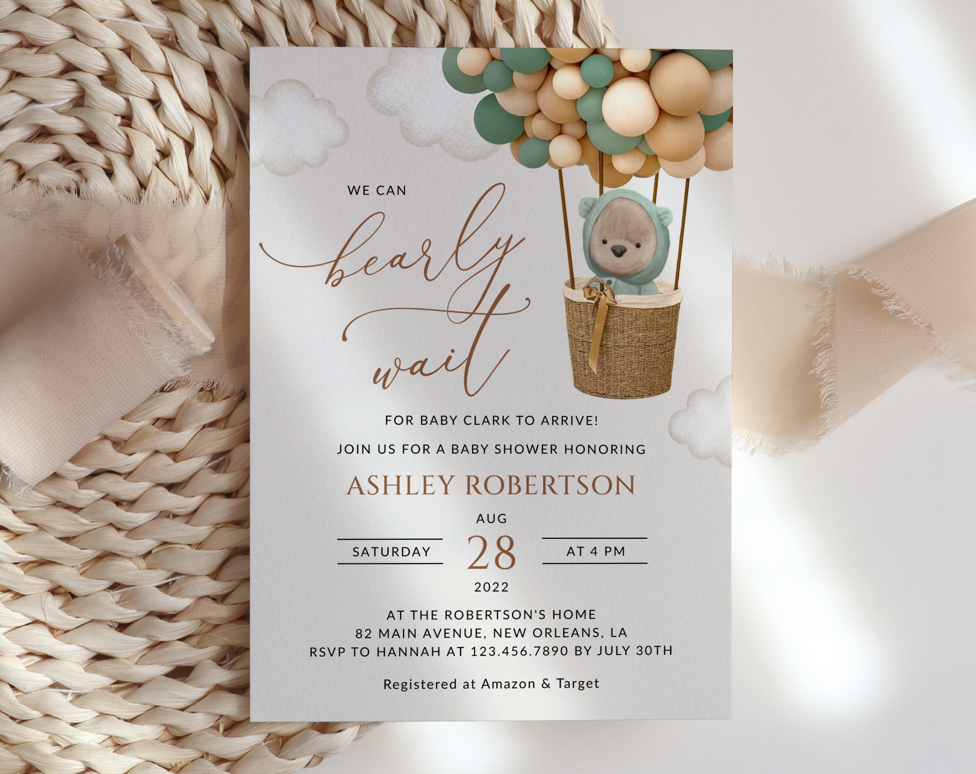 Bear and Green Balloons Baby Shower Invitation, Gender Neutral Baby Shower, Printable File, Edit Yourself, SH52 Bear and Green Balloons Baby Shower Invitation, Gender Neutral Baby Shower, Printable File, Edit Yourself, SH52