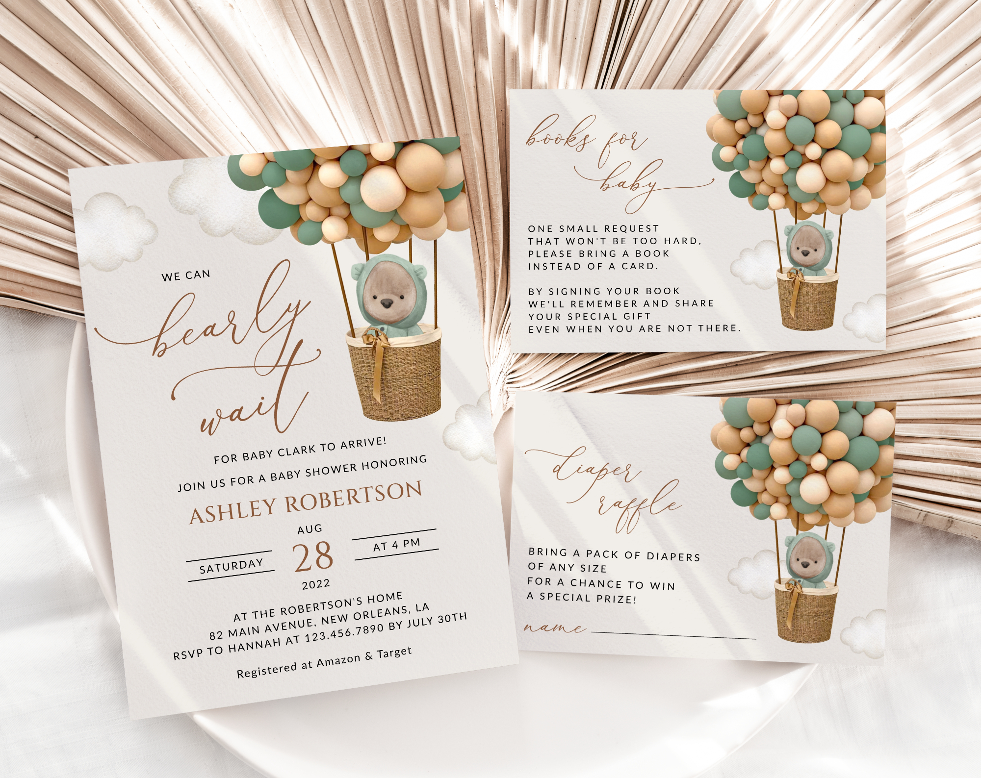 Bear and Green Balloons Baby Shower Invitation Suite, Gender Neutral Baby Shower, Printable File, Edit Yourself, SH52 Bear and Green Balloons Baby Shower Invitation Suite, Gender Neutral Baby Shower, Printable File, Edit Yourself, SH52