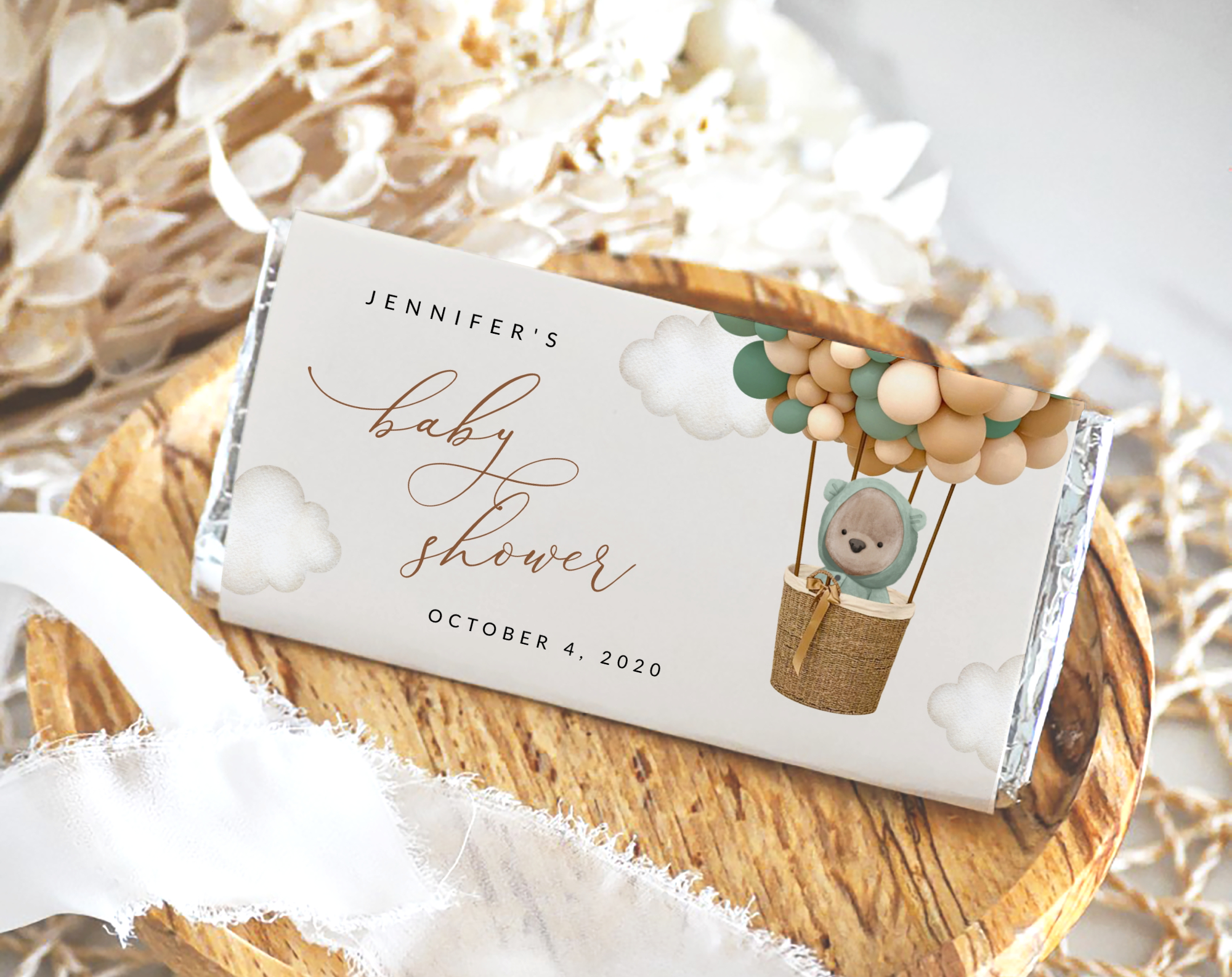 Bear and Green Balloons Chocolate Bar Wrapper, Candy Bar Wrapper, Gender Neutral Baby Shower, Printable File, Edit Yourself, SH52 Bear and Green Balloons Chocolate Bar Wrapper, Candy Bar Wrapper, Gender Neutral Baby Shower, Printable File, Edit Yourself, SH52