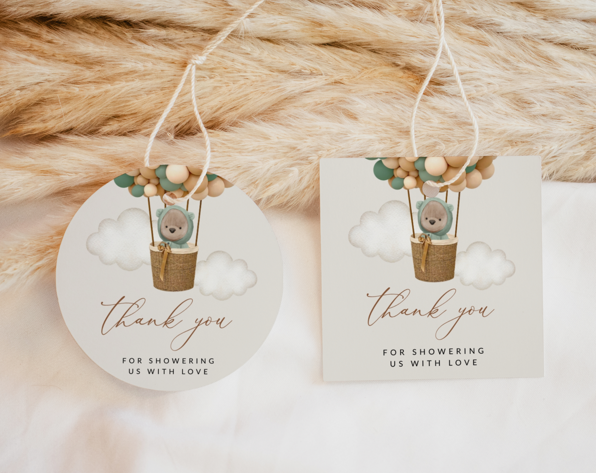 Bear and Green Balloons Favor Tags, Gift Tags, Gender Neutral Baby Shower, Printable File, Edit Yourself, SH52 Bear and Green Balloons Favor Tags, Gift Tags, Gender Neutral Baby Shower, Printable File, Edit Yourself, SH52