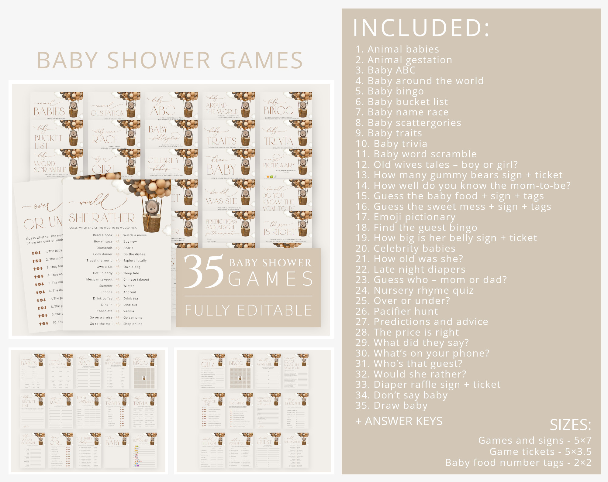 Bear and Brown Balloons Baby Shower Bundle, Gender Neutral Baby Shower, Printable File, Edit Yourself, SH53 Bear and Brown Balloons Baby Shower Bundle, Gender Neutral Baby Shower, Printable File, Edit Yourself, SH53