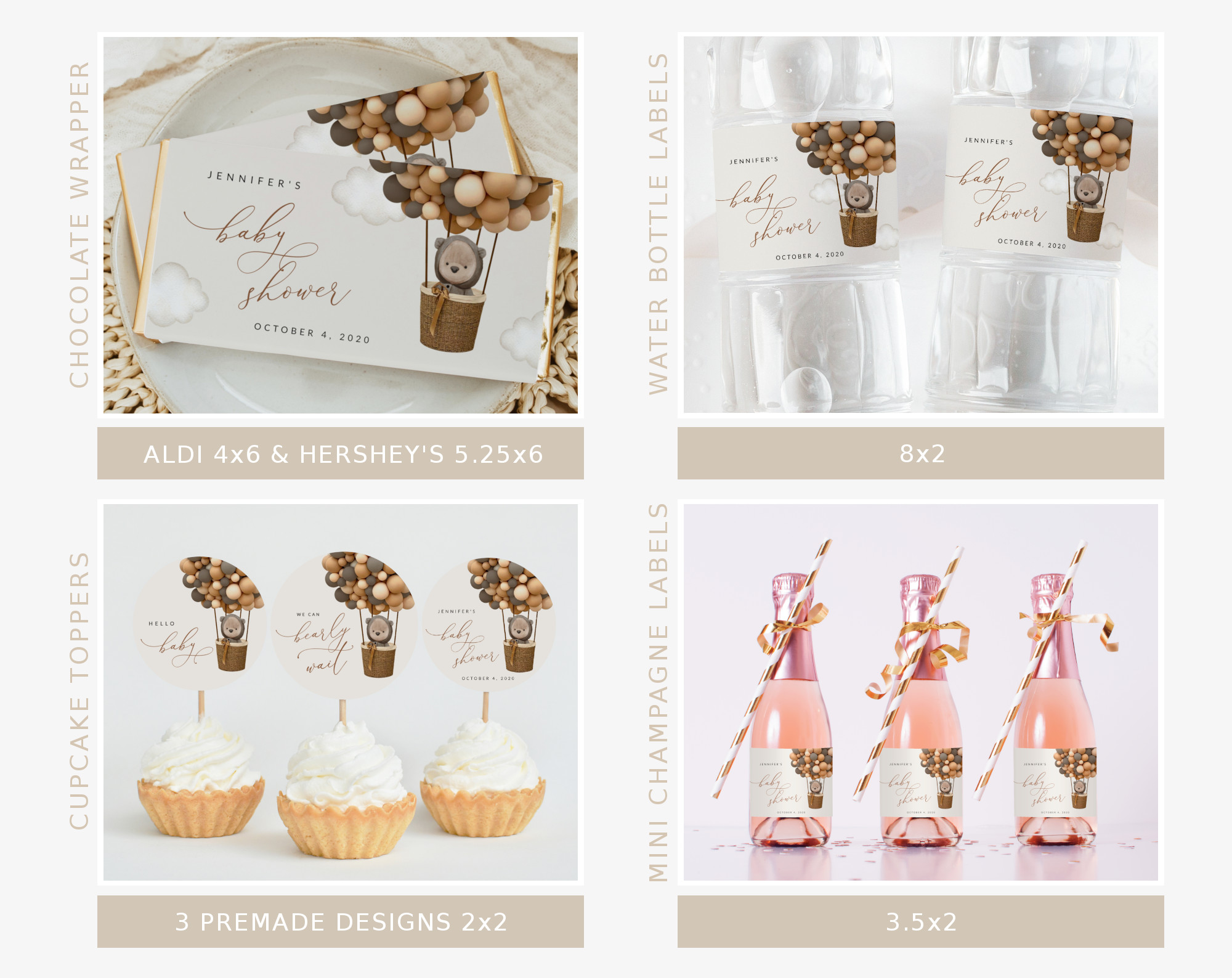 Bear and Brown Balloons Baby Shower Bundle, Gender Neutral Baby Shower, Printable File, Edit Yourself, SH53 Bear and Brown Balloons Baby Shower Bundle, Gender Neutral Baby Shower, Printable File, Edit Yourself, SH53