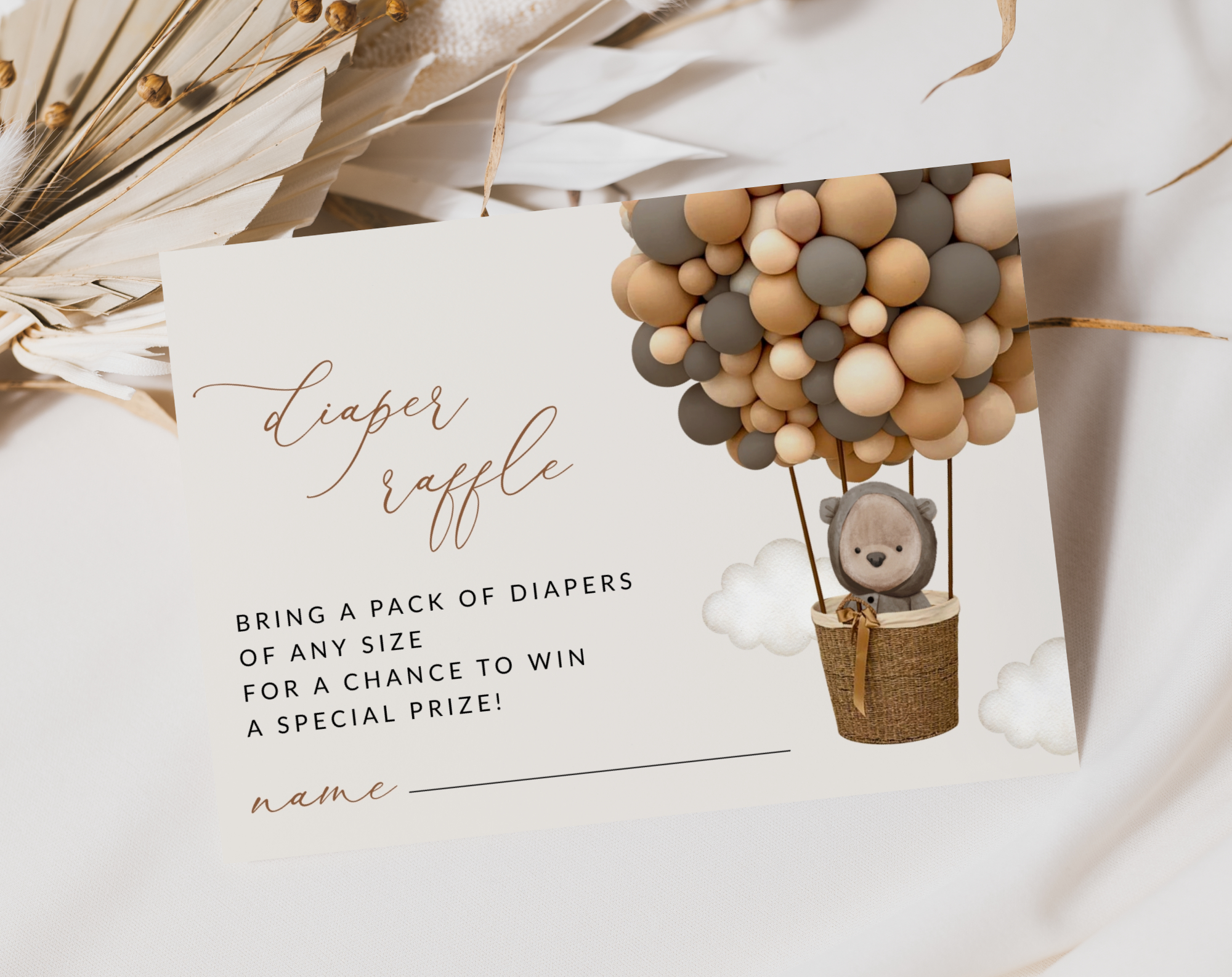 Bear and Brown Balloons Baby Shower Invitation Suite, Gender Neutral Baby Shower, Printable File, Edit Yourself, SH53