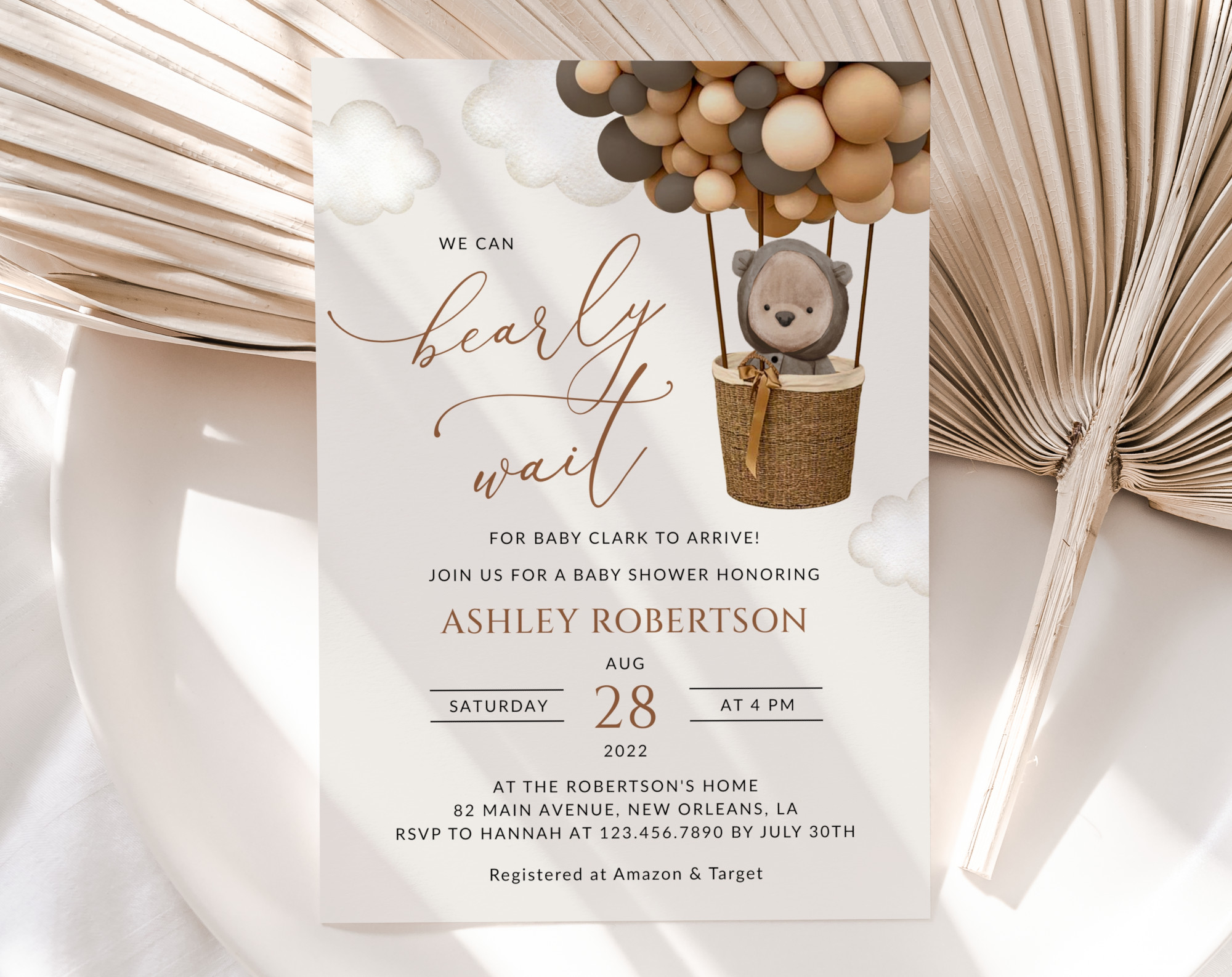 Bear and Brown Balloons Baby Shower Invitation, Gender Neutral Baby Shower, Printable File, Edit Yourself, SH53 Bear and Brown Balloons Baby Shower Invitation, Gender Neutral Baby Shower, Printable File, Edit Yourself, SH53