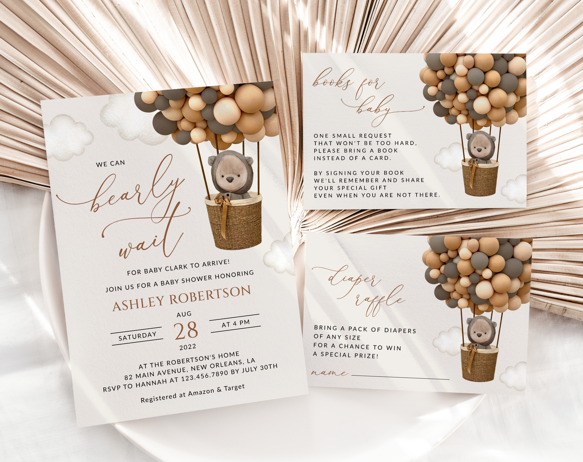 Bear and Brown Balloons Baby Shower Invitation Suite, Gender Neutral Baby Shower, Printable File, Edit Yourself, SH53 Bear and Brown Balloons Baby Shower Invitation Suite, Gender Neutral Baby Shower, Printable File, Edit Yourself, SH53