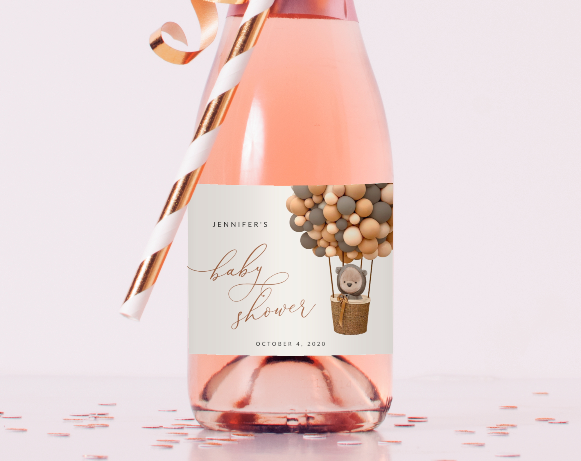 Bear and Brown Balloons Mini Champagne Labels, Gender Neutral Baby Shower, Printable File, Edit Yourself, SH53 Bear and Brown Balloons Mini Champagne Labels, Gender Neutral Baby Shower, Printable File, Edit Yourself, SH53