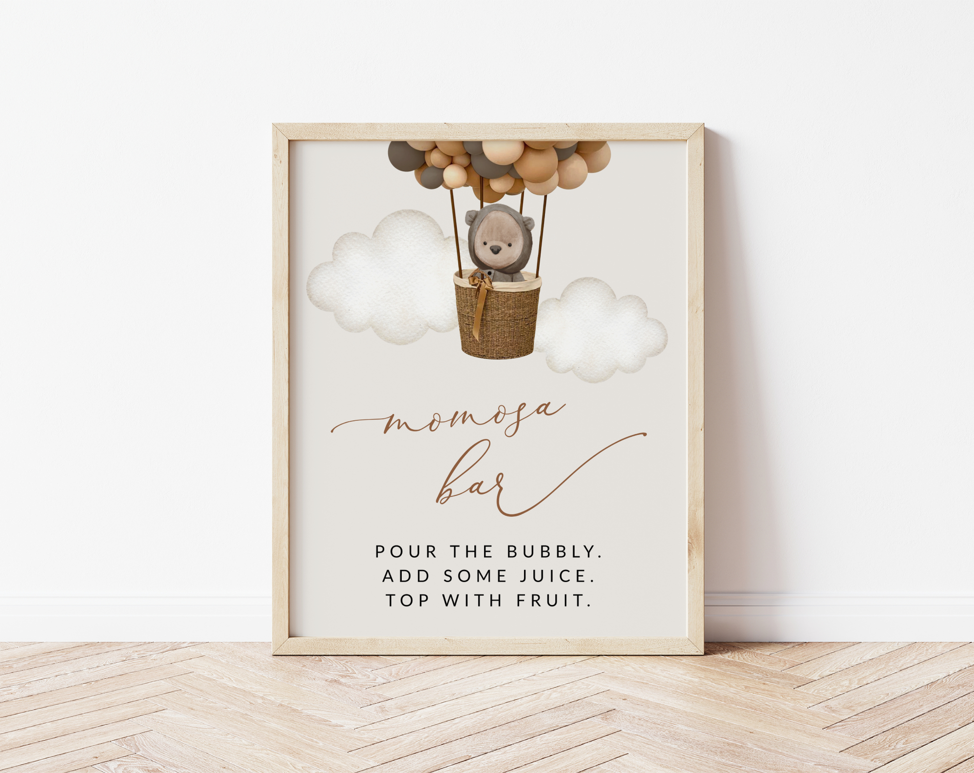 Bear and Brown Balloons Momosa Bar Sign, Baby Shower Sign, Gender Neutral Baby Shower, Printable File, Edit Yourself, SH53