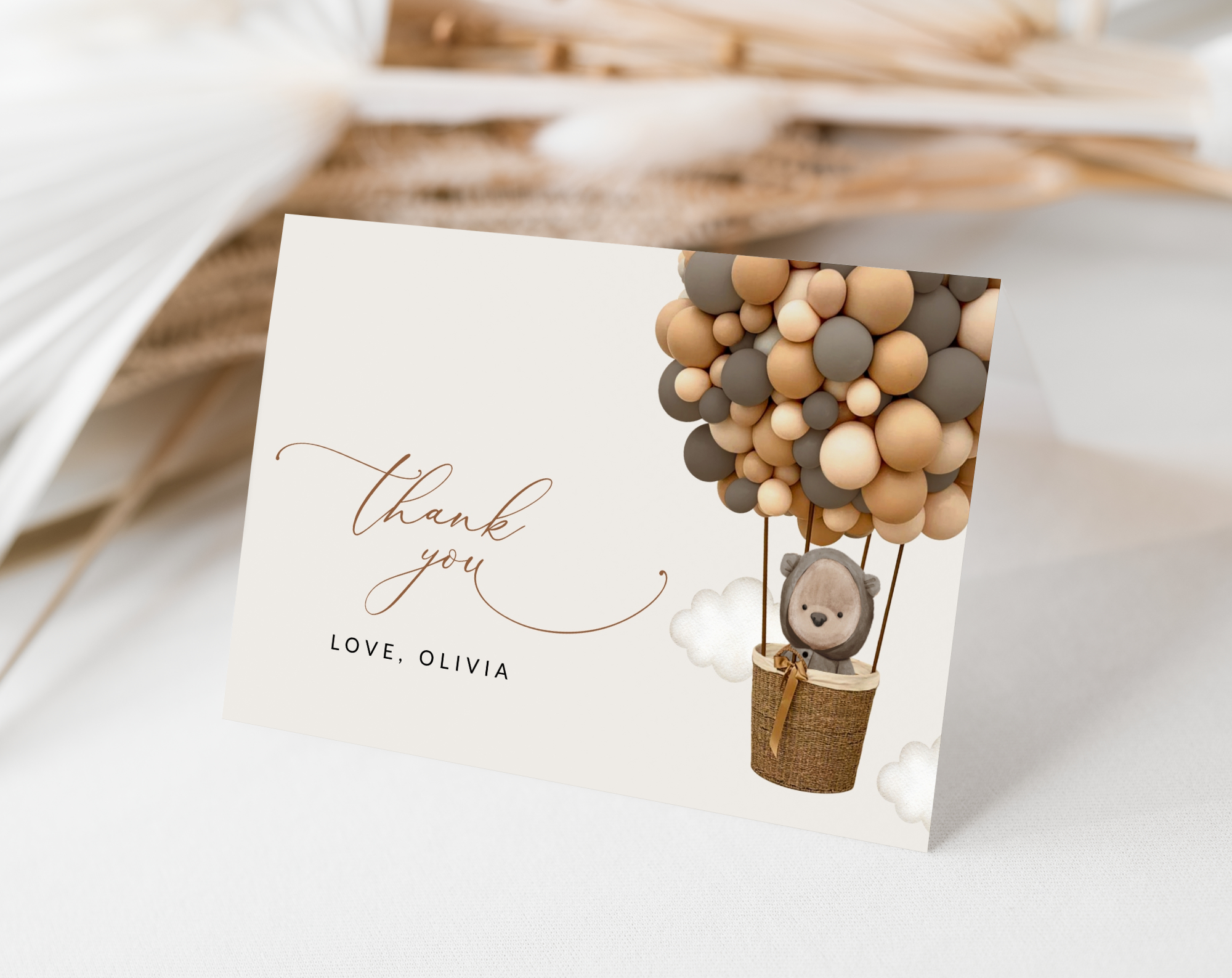 Bear and Brown Balloons Thank You Card, Gender Neutral Baby Shower, Printable File, Edit Yourself, SH53 Bear and Brown Balloons Thank You Card, Gender Neutral Baby Shower, Printable File, Edit Yourself, SH53