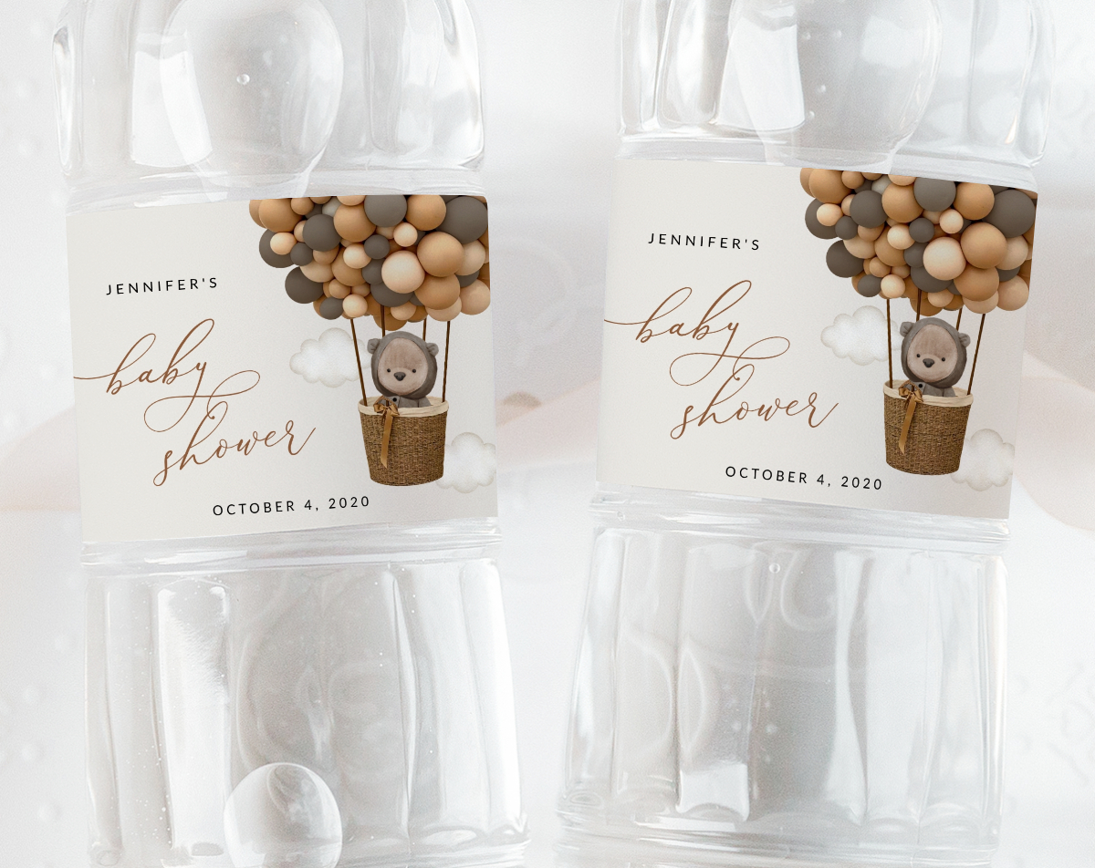 Bear and Brown Balloons Water Bottle Labels, Gender Neutral Baby Shower, Printable File, Edit Yourself, SH53 Bear and Brown Balloons Water Bottle Labels, Gender Neutral Baby Shower, Printable File, Edit Yourself, SH53