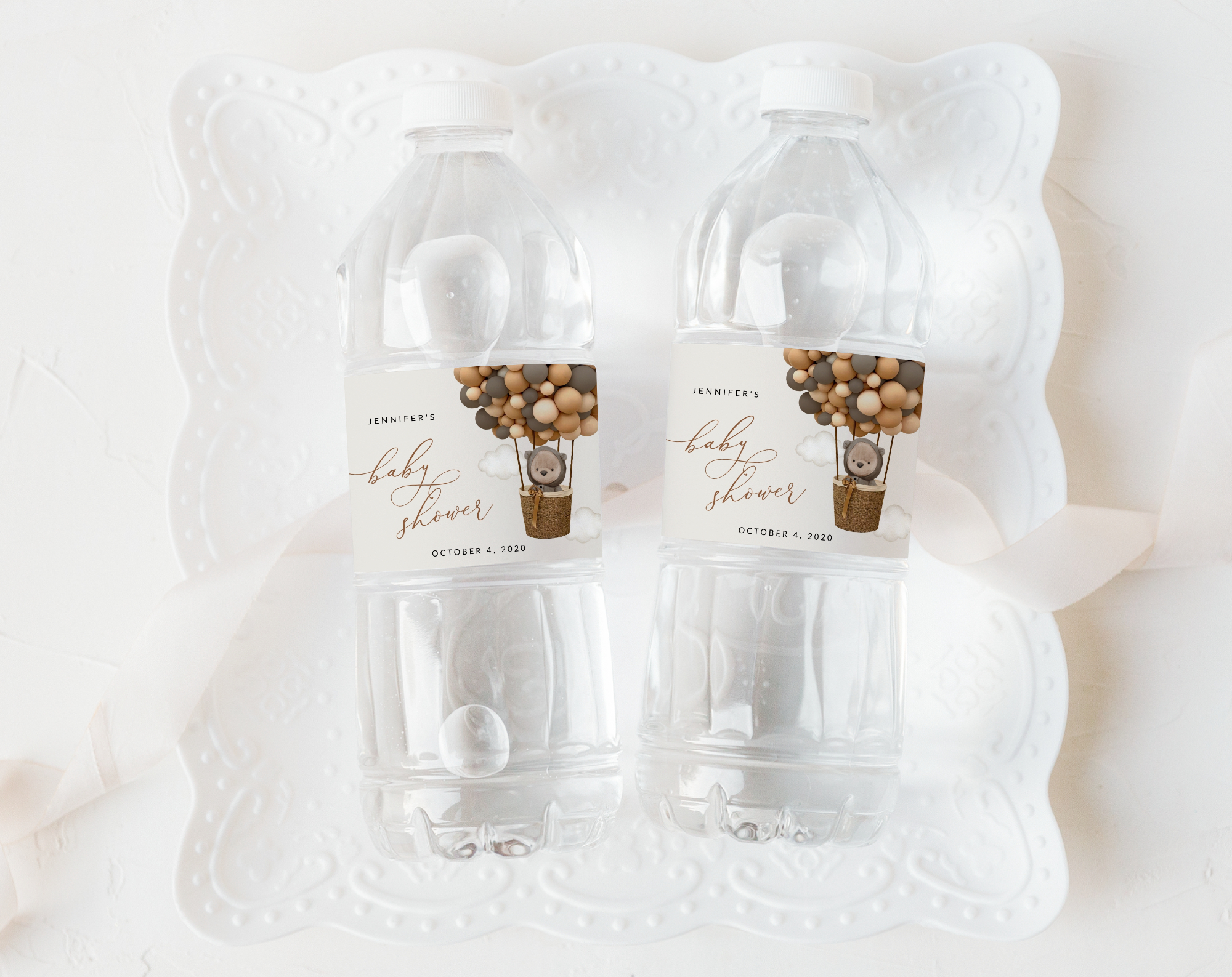 Bear and Brown Balloons Water Bottle Labels, Gender Neutral Baby Shower, Printable File, Edit Yourself, SH53 Bear and Brown Balloons Water Bottle Labels, Gender Neutral Baby Shower, Printable File, Edit Yourself, SH53