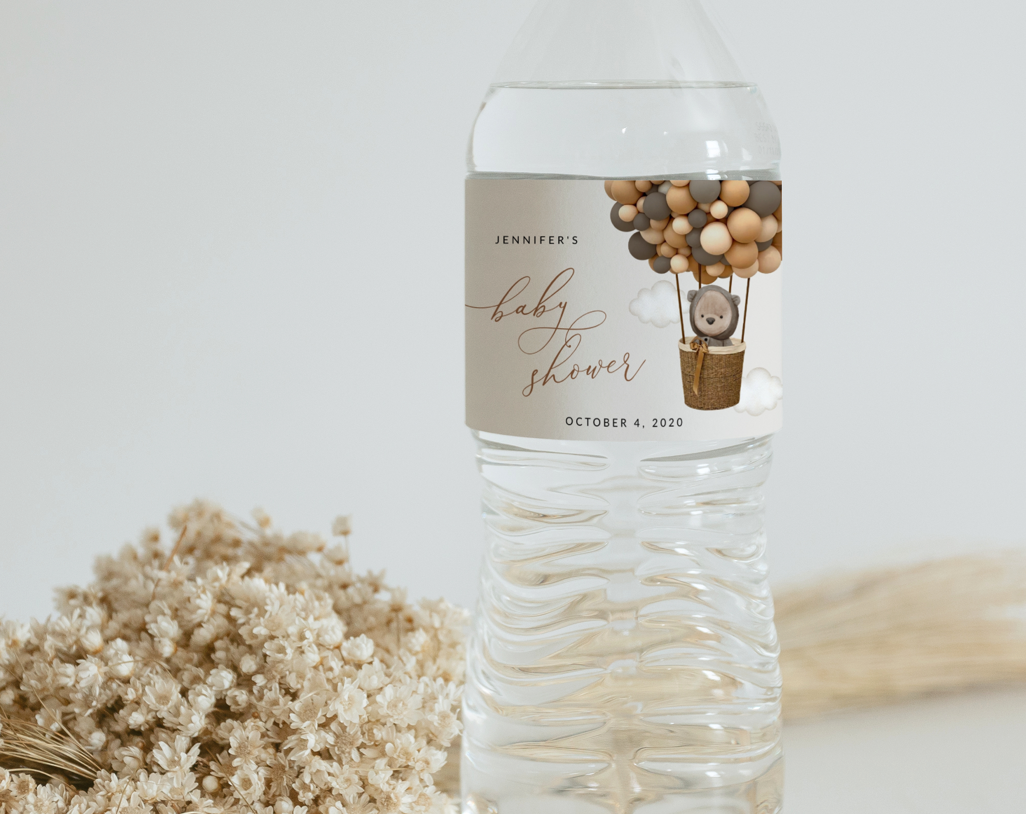 Bear and Brown Balloons Water Bottle Labels, Gender Neutral Baby Shower, Printable File, Edit Yourself, SH53 Bear and Brown Balloons Water Bottle Labels, Gender Neutral Baby Shower, Printable File, Edit Yourself, SH53