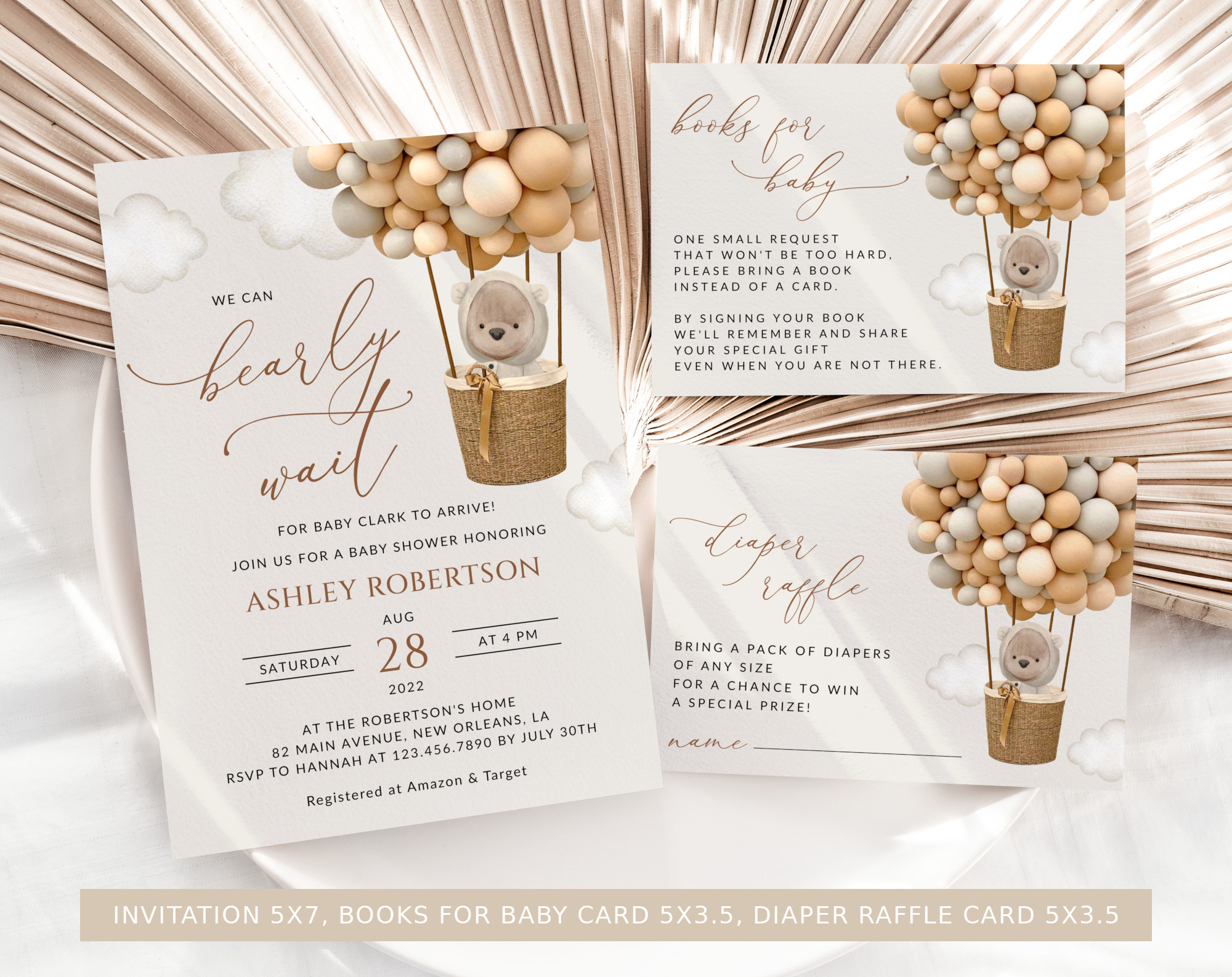 Bear and Beige Balloons Baby Shower Bundle, Gender Neutral Baby Shower, Printable File, Edit Yourself, SH54 Bear and Beige Balloons Baby Shower Bundle, Gender Neutral Baby Shower, Printable File, Edit Yourself, SH54