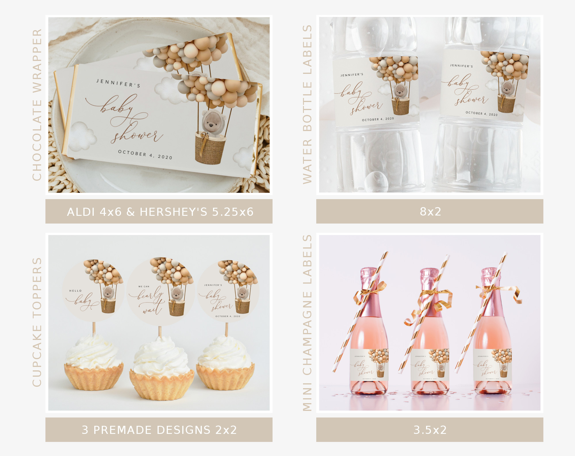 Bear and Beige Balloons Baby Shower Bundle, Gender Neutral Baby Shower, Printable File, Edit Yourself, SH54 Bear and Beige Balloons Baby Shower Bundle, Gender Neutral Baby Shower, Printable File, Edit Yourself, SH54