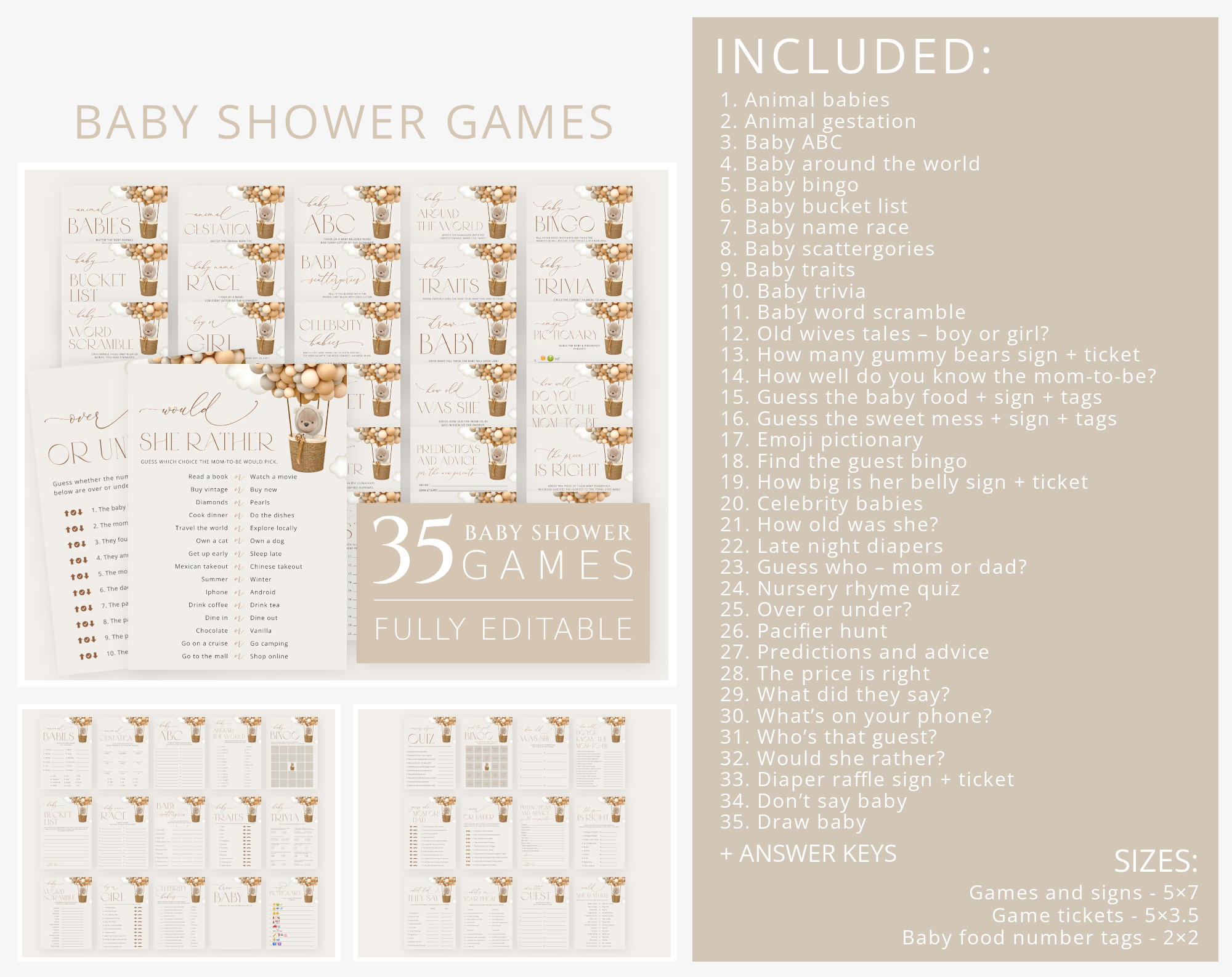 Bear and Beige Balloons Baby Shower Bundle, Gender Neutral Baby Shower, Printable File, Edit Yourself, SH54 Bear and Beige Balloons Baby Shower Bundle, Gender Neutral Baby Shower, Printable File, Edit Yourself, SH54