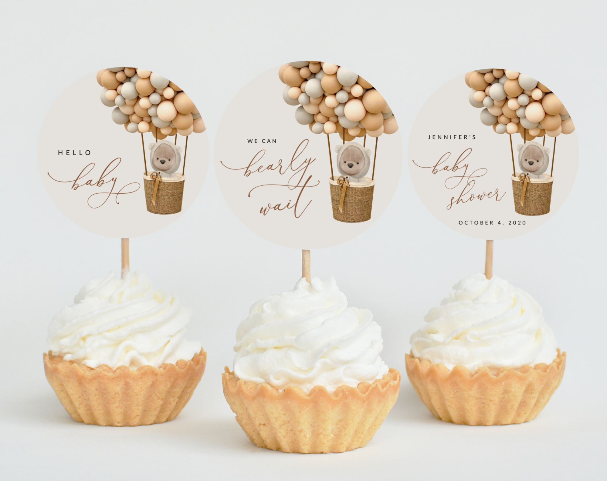 Bear and Beige Balloons Cupcake Toppers, Baby Shower Decoration, Gender Neutral Baby Shower, Printable File, Edit Yourself, SH54 Bear and Beige Balloons Cupcake Toppers, Baby Shower Decoration, Gender Neutral Baby Shower, Printable File, Edit Yourself, SH54