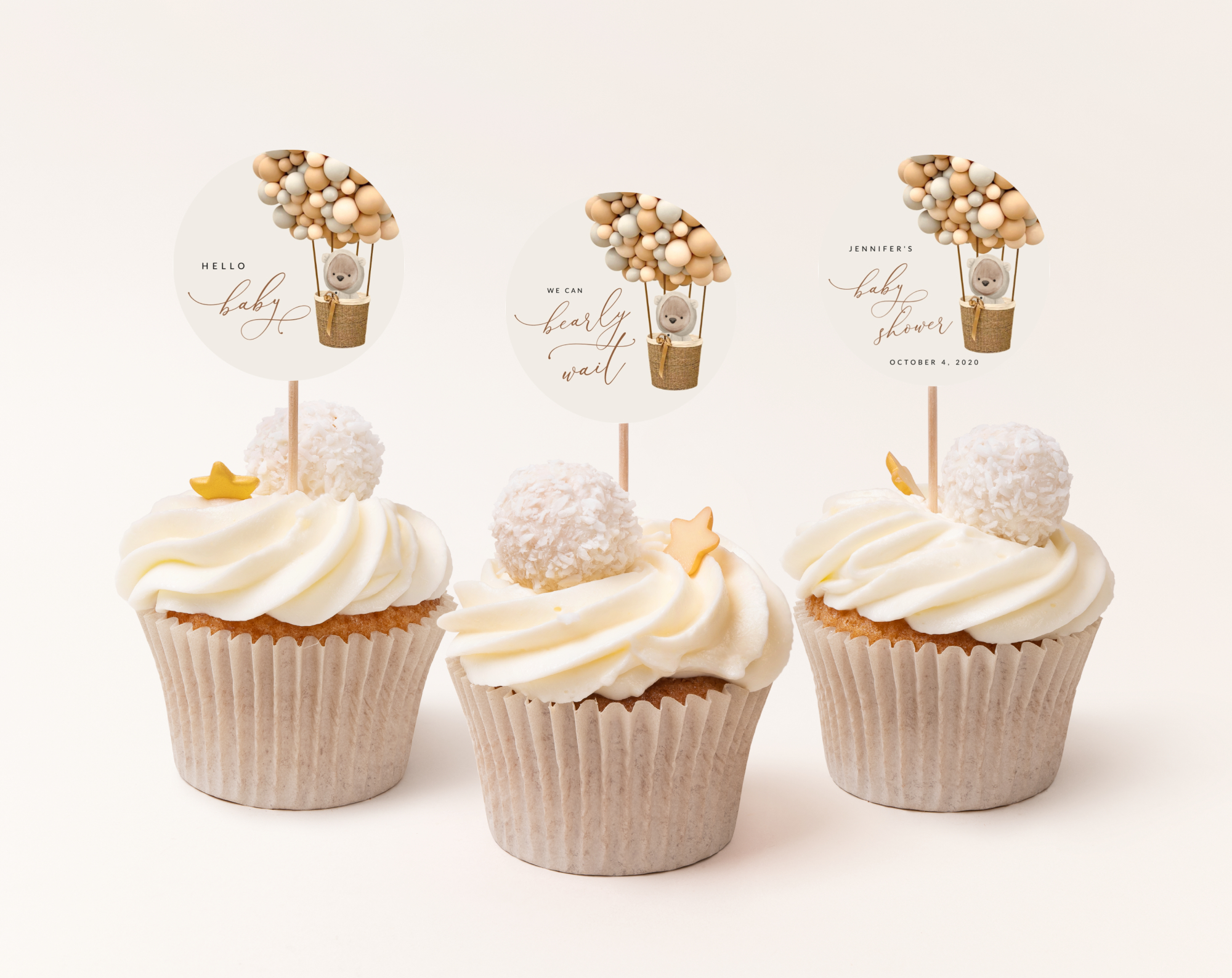 Bear and Beige Balloons Cupcake Toppers, Baby Shower Decoration, Gender Neutral Baby Shower, Printable File, Edit Yourself, SH54 Bear and Beige Balloons Cupcake Toppers, Baby Shower Decoration, Gender Neutral Baby Shower, Printable File, Edit Yourself, SH54