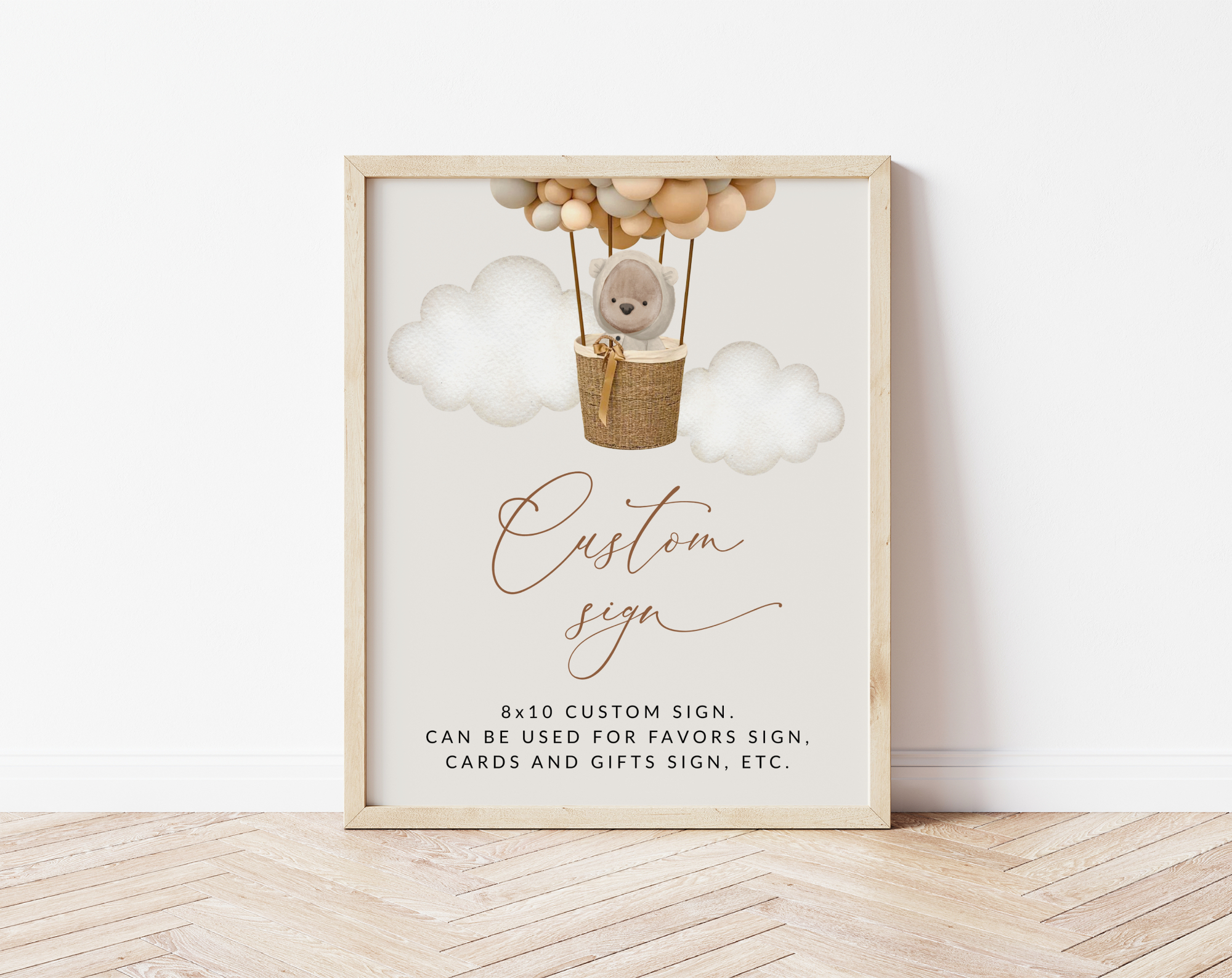 Bear and Beige Balloons Custom Sign, Baby Shower Sign, Gender Neutral Baby Shower, Printable File, Edit Yourself, SH54