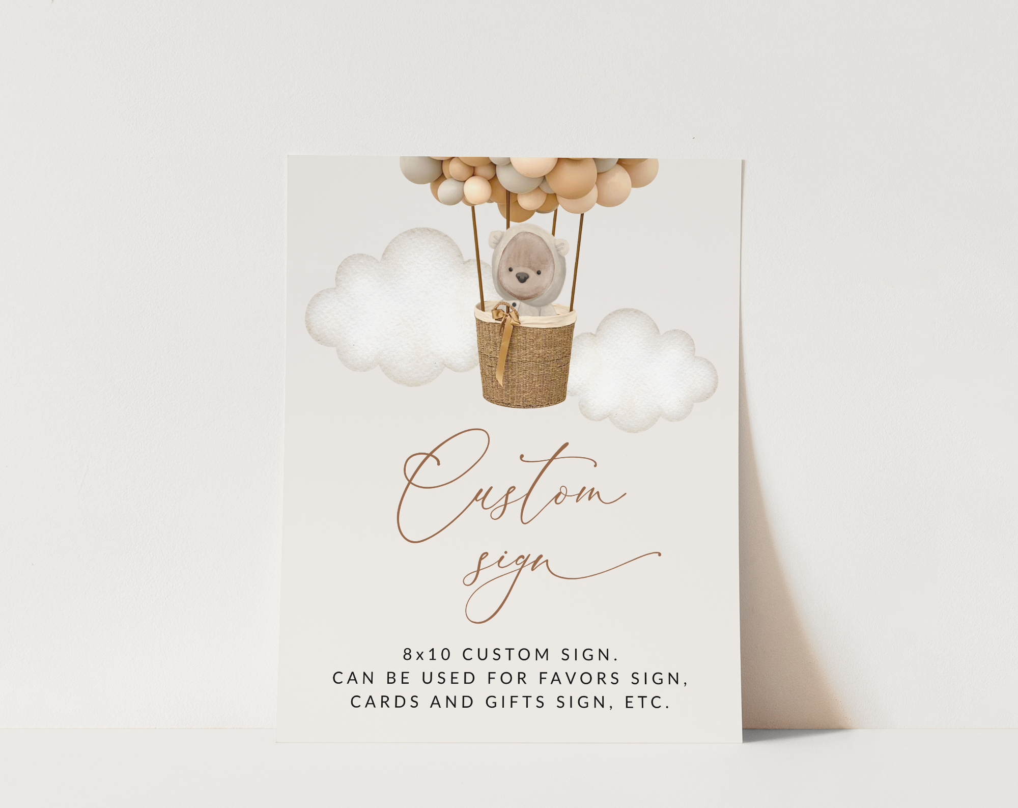 Bear and Beige Balloons Custom Sign, Baby Shower Sign, Gender Neutral Baby Shower, Printable File, Edit Yourself, SH54