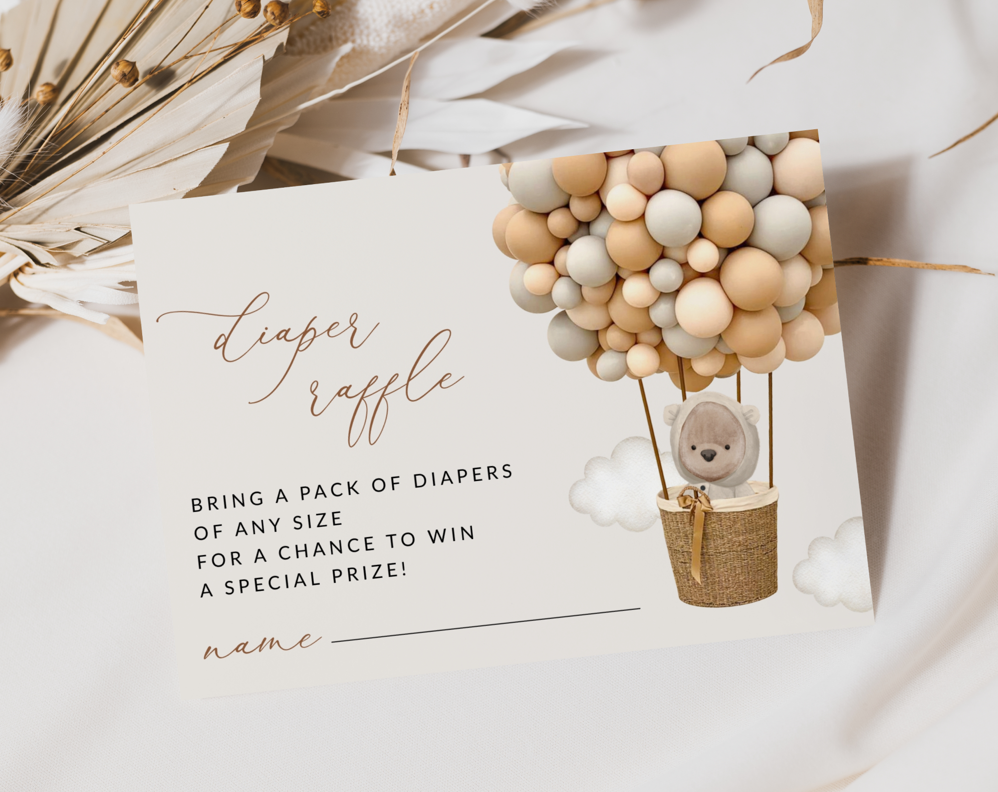 Bear and Beige Balloons Baby Shower Invitation Suite, Gender Neutral Baby Shower, Printable File, Edit Yourself, SH54