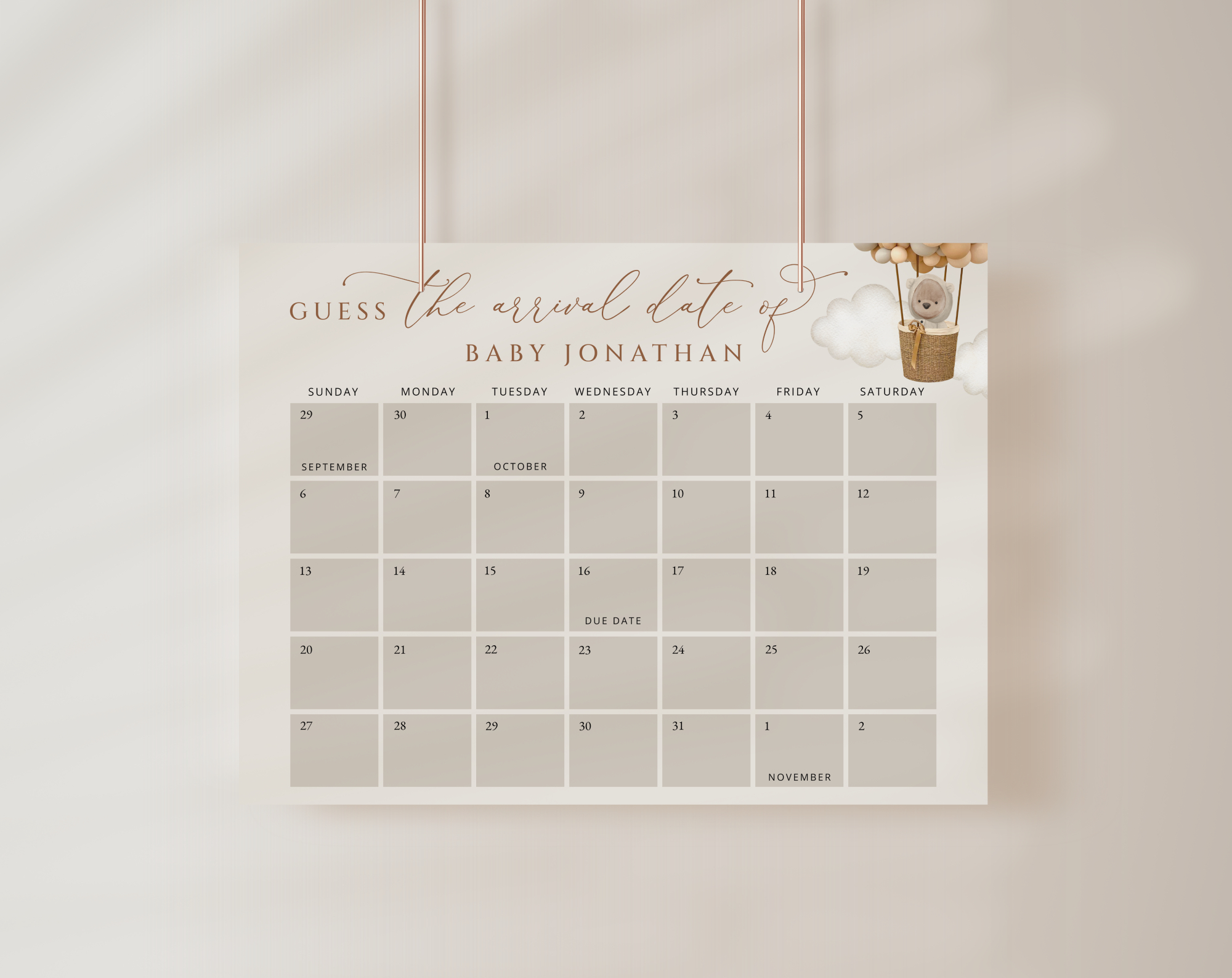Bear and Beige Balloons Guess the Due Date, Baby Shower Game, Gender Neutral Baby Shower, Printable File, Edit Yourself, SH54 Bear and Beige Balloons Guess the Due Date, Baby Shower Game, Gender Neutral Baby Shower, Printable File, Edit Yourself, SH54
