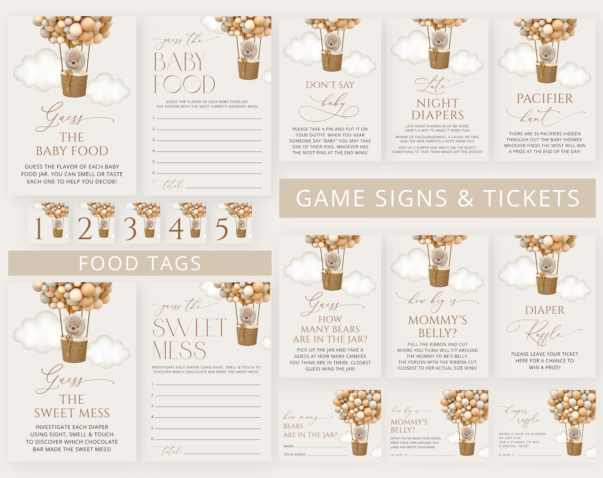 Bear and Beige Balloons Baby Shower Games Bundle, Set of 35 Games, Gender Neutral Baby Shower, Printable File, Edit Yourself, SH54 Bear and Beige Balloons Baby Shower Games Bundle, Set of 35 Games, Gender Neutral Baby Shower, Printable File, Edit Yourself, SH54