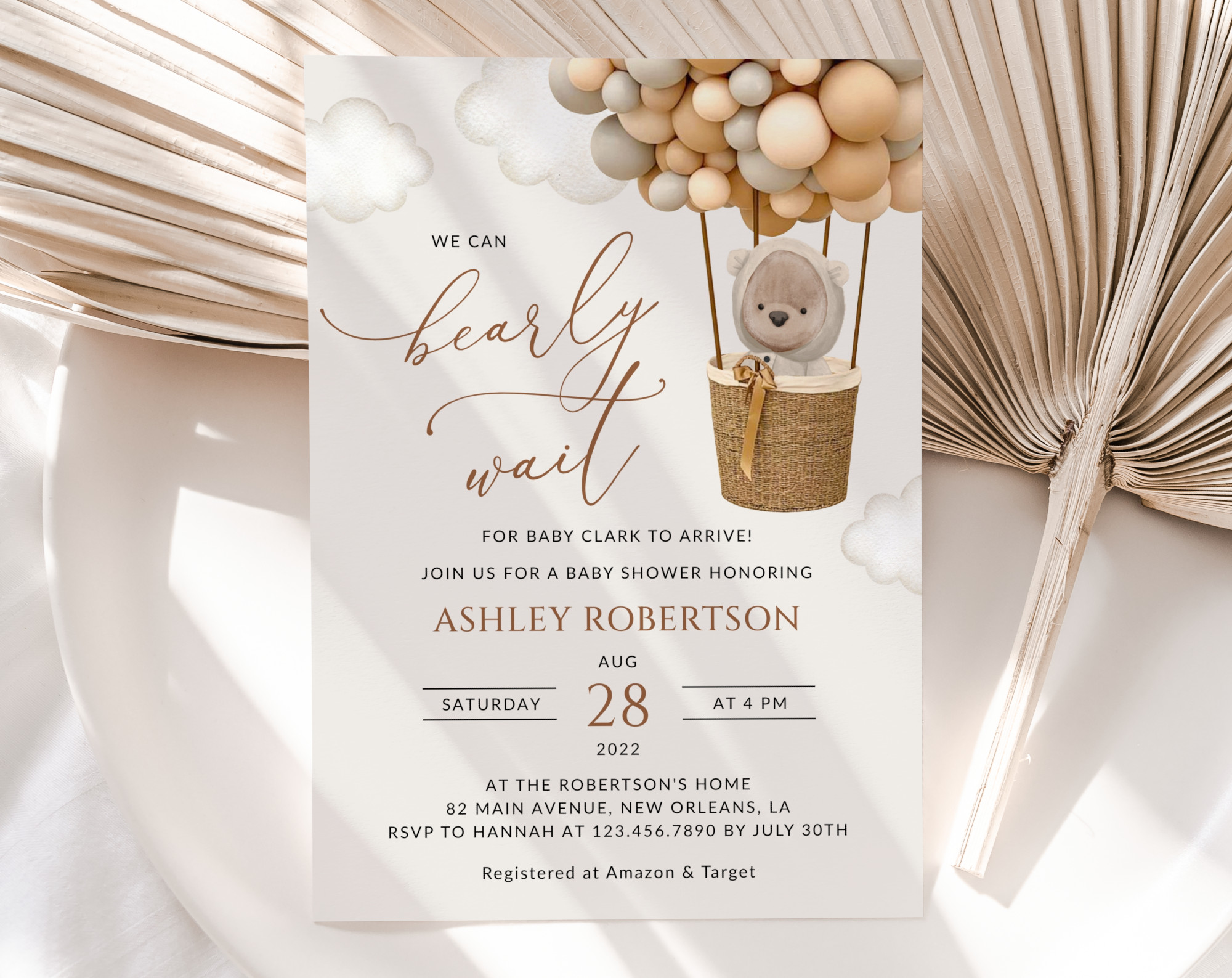 Bear and Beige Balloons Baby Shower Invitation, Gender Neutral Baby Shower, Printable File, Edit Yourself, SH54 Bear and Beige Balloons Baby Shower Invitation, Gender Neutral Baby Shower, Printable File, Edit Yourself, SH54