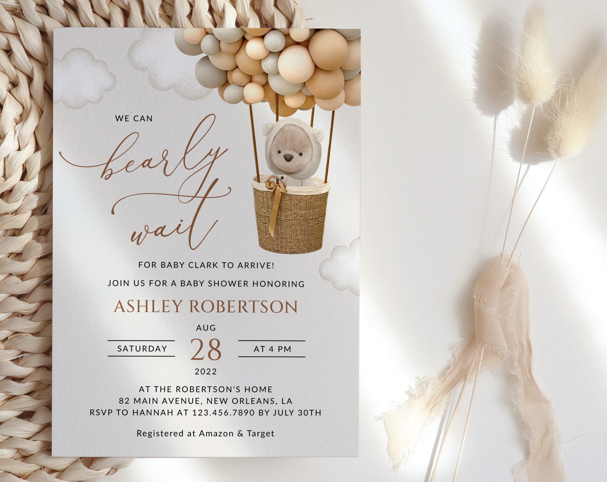 Bear and Beige Balloons Baby Shower Invitation, Gender Neutral Baby Shower, Printable File, Edit Yourself, SH54 Bear and Beige Balloons Baby Shower Invitation, Gender Neutral Baby Shower, Printable File, Edit Yourself, SH54