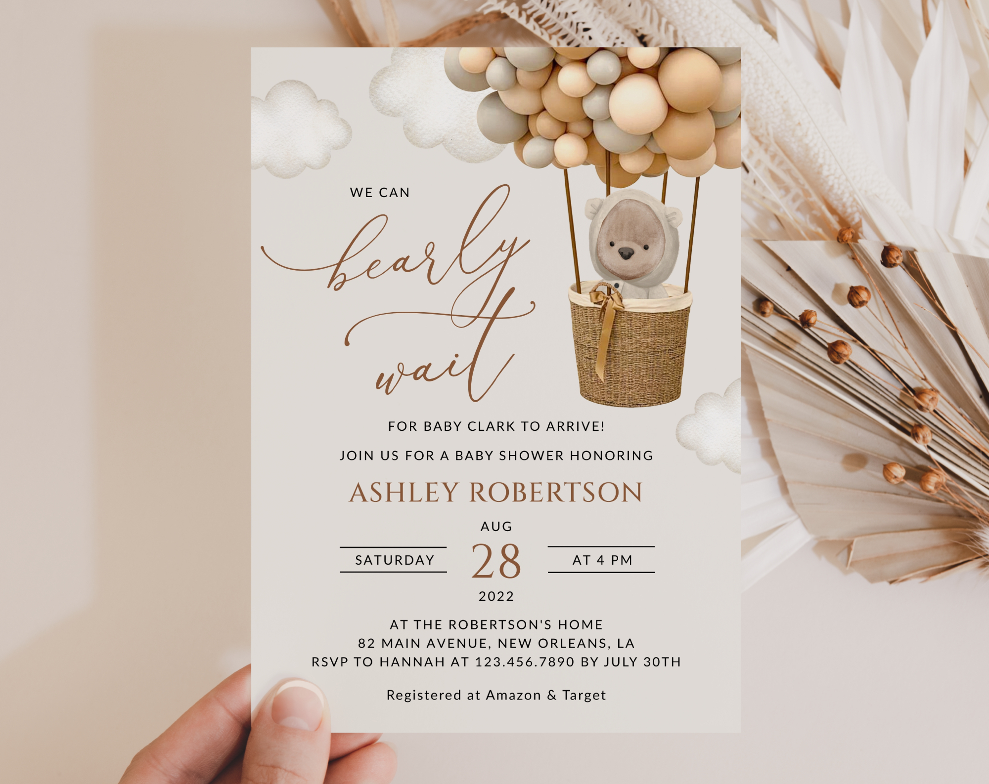 Bear and Beige Balloons Baby Shower Invitation, Gender Neutral Baby Shower, Printable File, Edit Yourself, SH54 Bear and Beige Balloons Baby Shower Invitation, Gender Neutral Baby Shower, Printable File, Edit Yourself, SH54