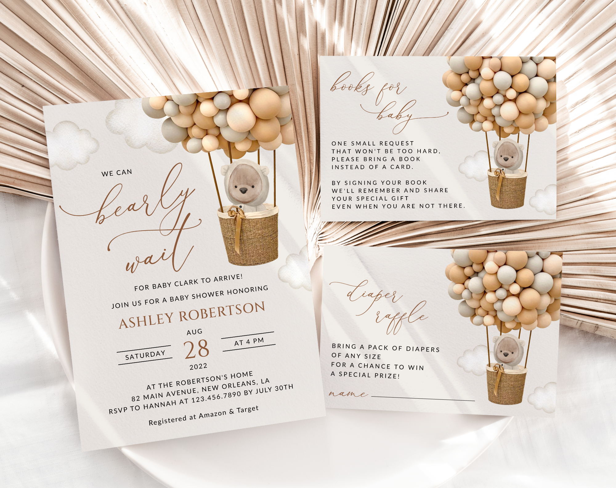Bear and Beige Balloons Baby Shower Invitation Suite, Gender Neutral Baby Shower, Printable File, Edit Yourself, SH54 Bear and Beige Balloons Baby Shower Invitation Suite, Gender Neutral Baby Shower, Printable File, Edit Yourself, SH54